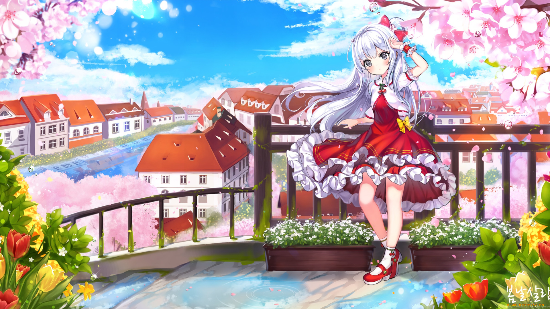 аниме, город, , улицы, , здания, взгляд, девушка, фон