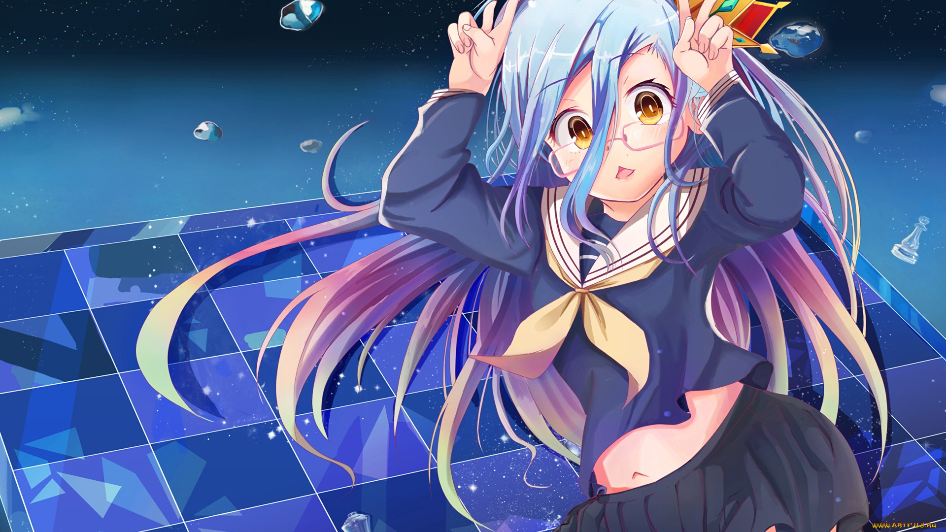 аниме, no, game, no, life, взгляд, девушка, фон