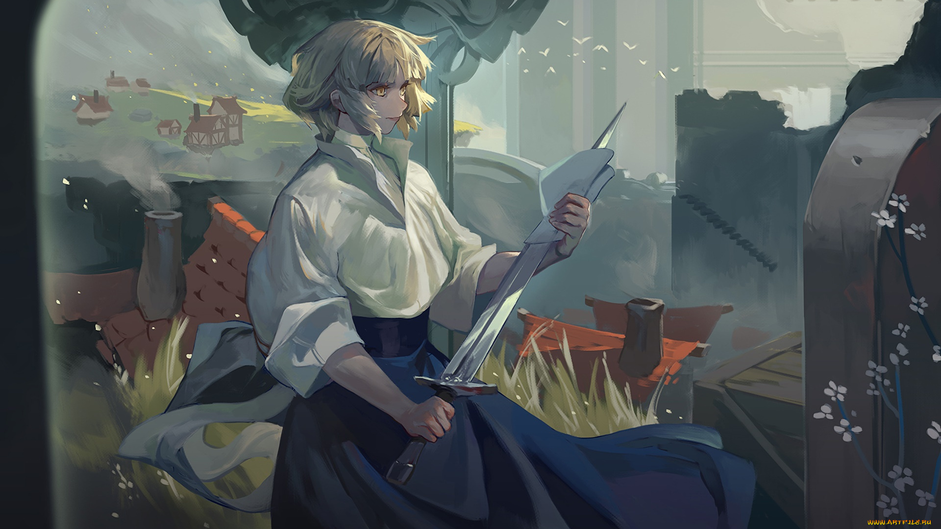 аниме, оружие, , техника, , технологии, фон, девушка, взгляд