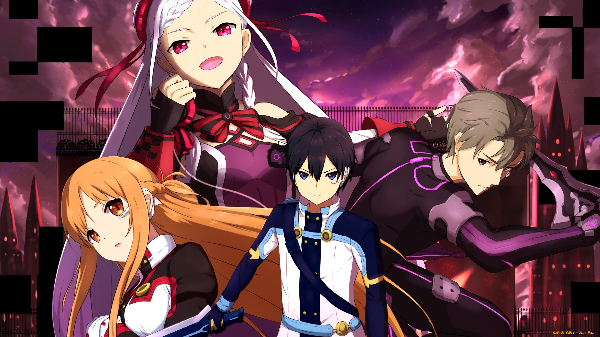 аниме, sword, art, online, девушки, взгляд, фон