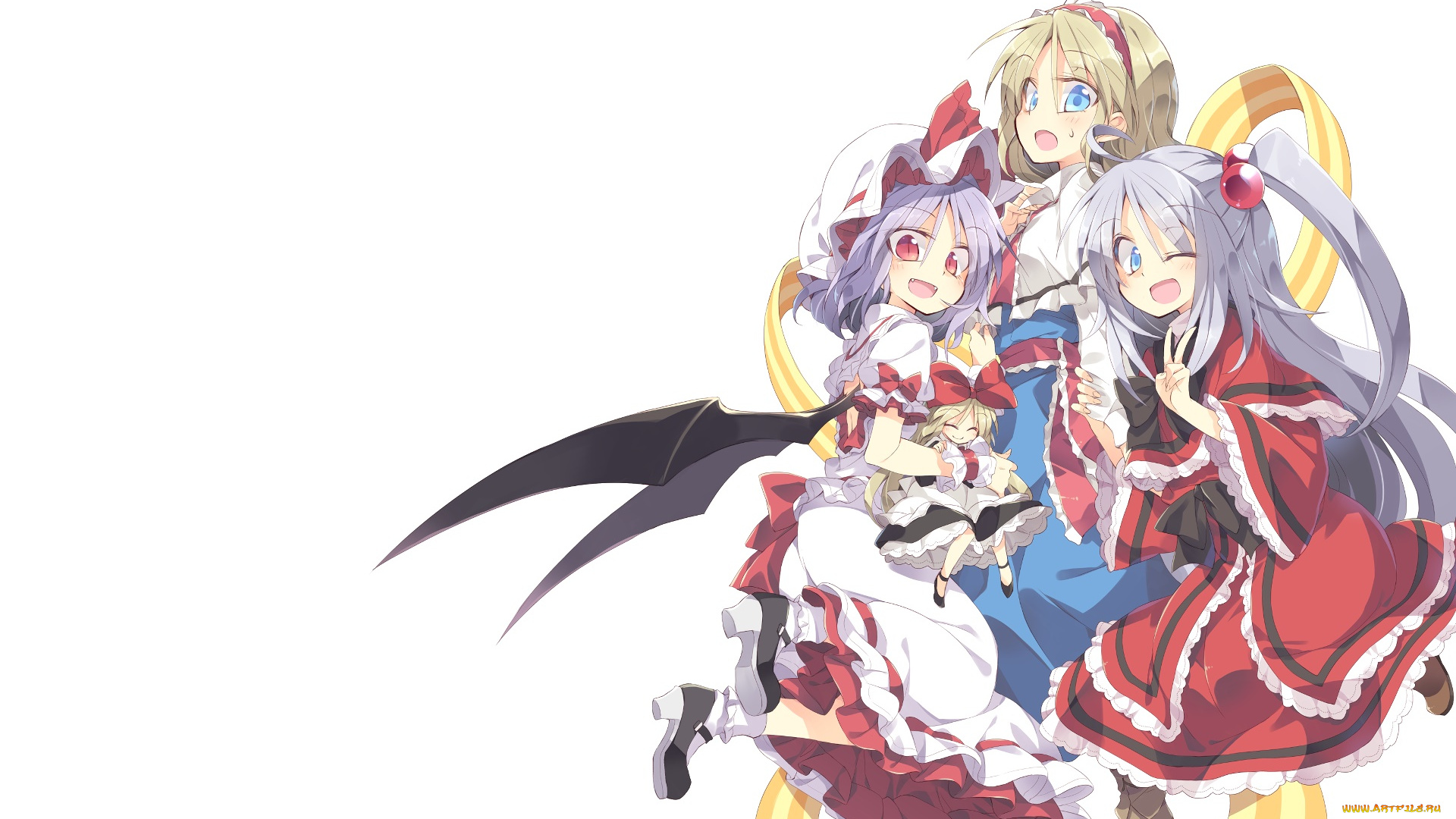 аниме, touhou, девушки, взгляд, фон