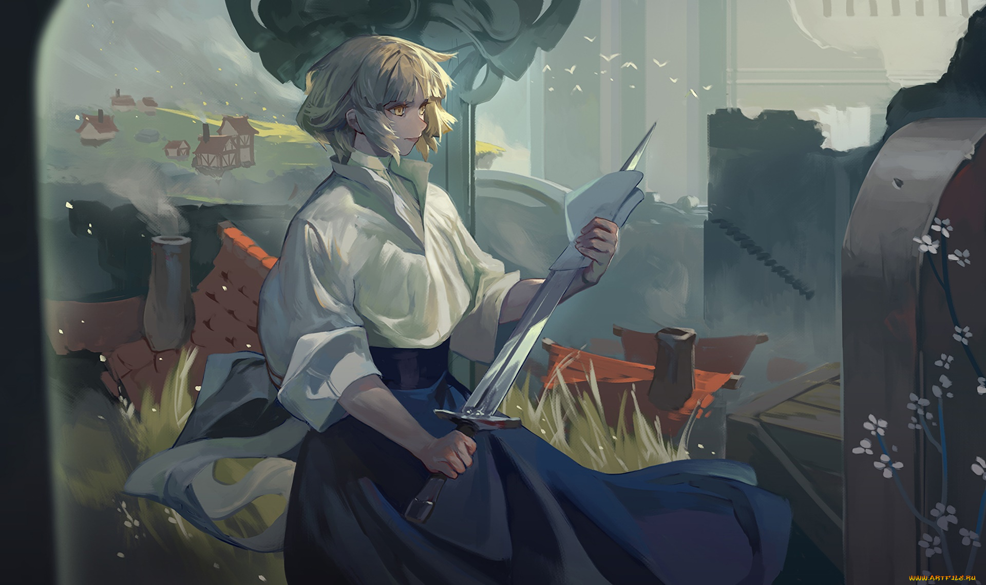 аниме, оружие, , техника, , технологии, фон, девушка, взгляд