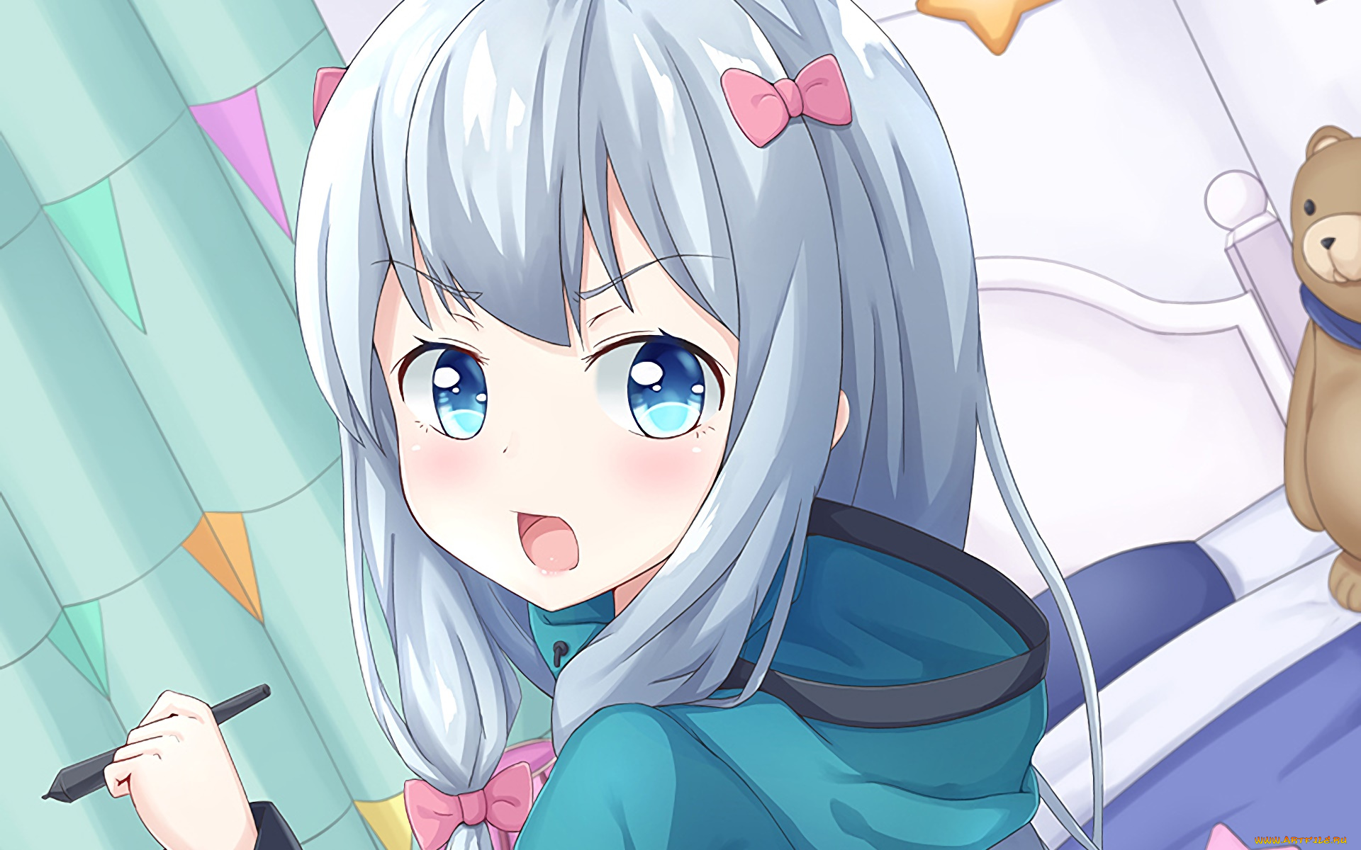 аниме, eromanga-sensei, девушка, взгляд, фон