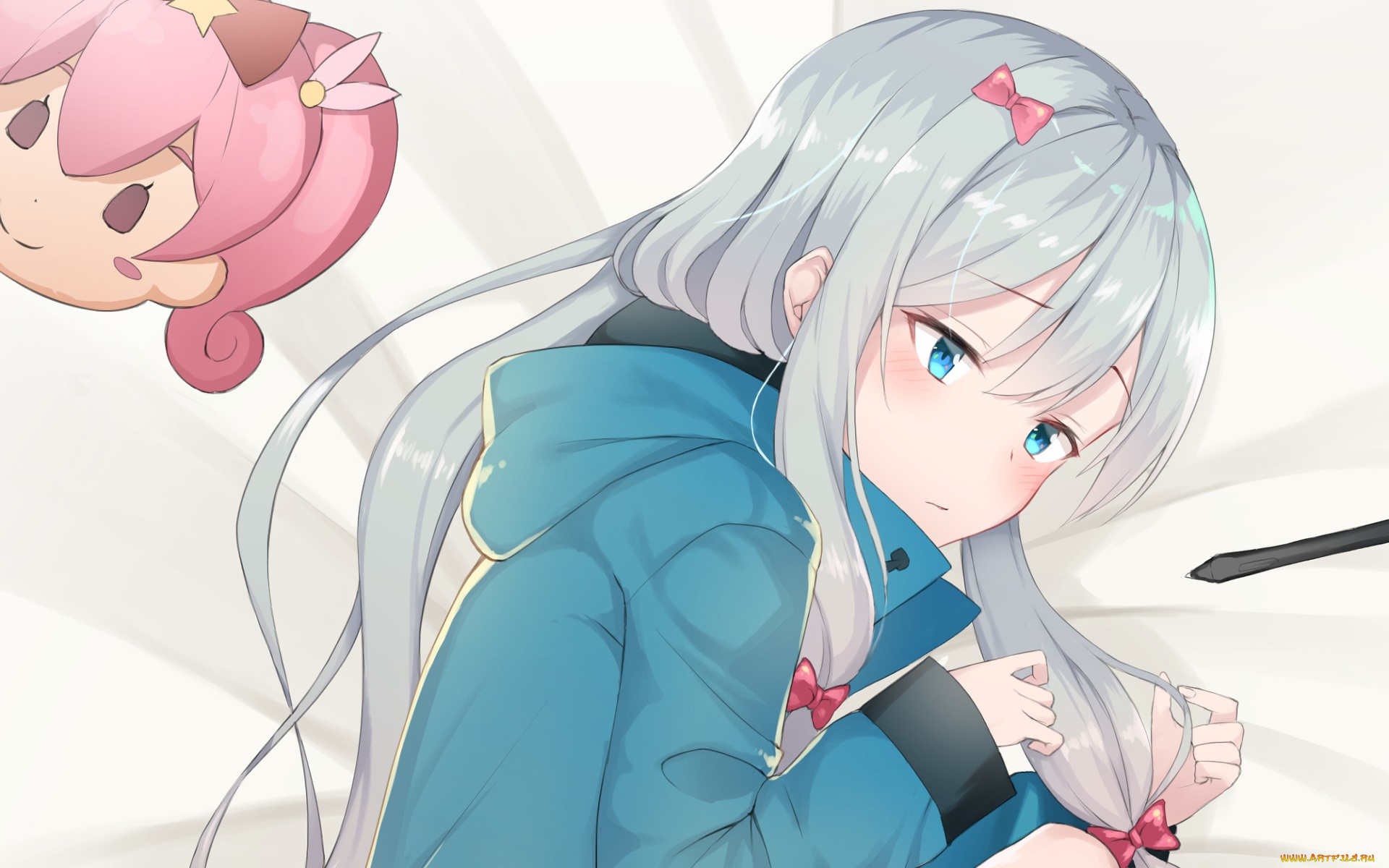 аниме, eromanga-sensei, девушка, взгляд, фон