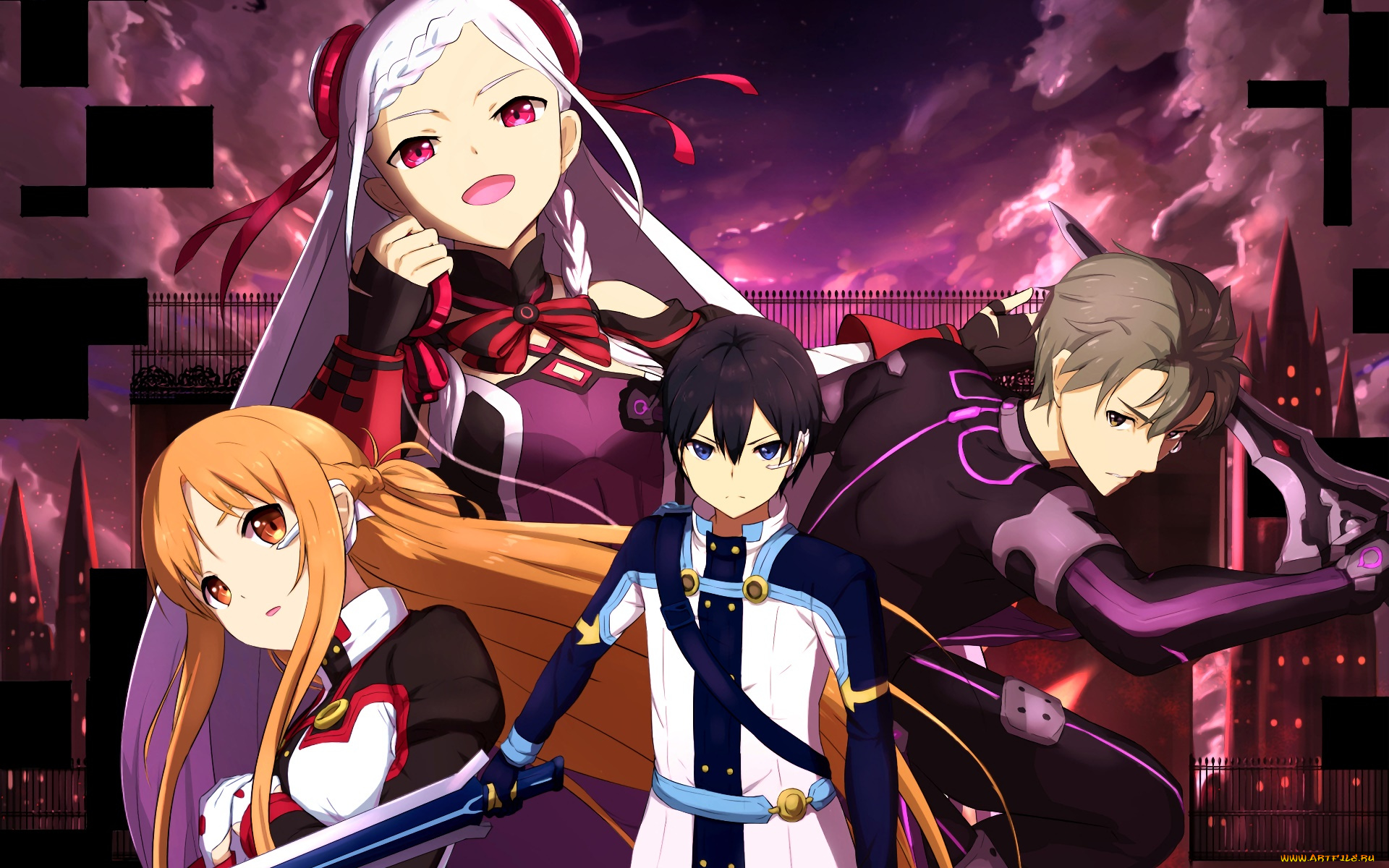 аниме, sword, art, online, девушки, взгляд, фон