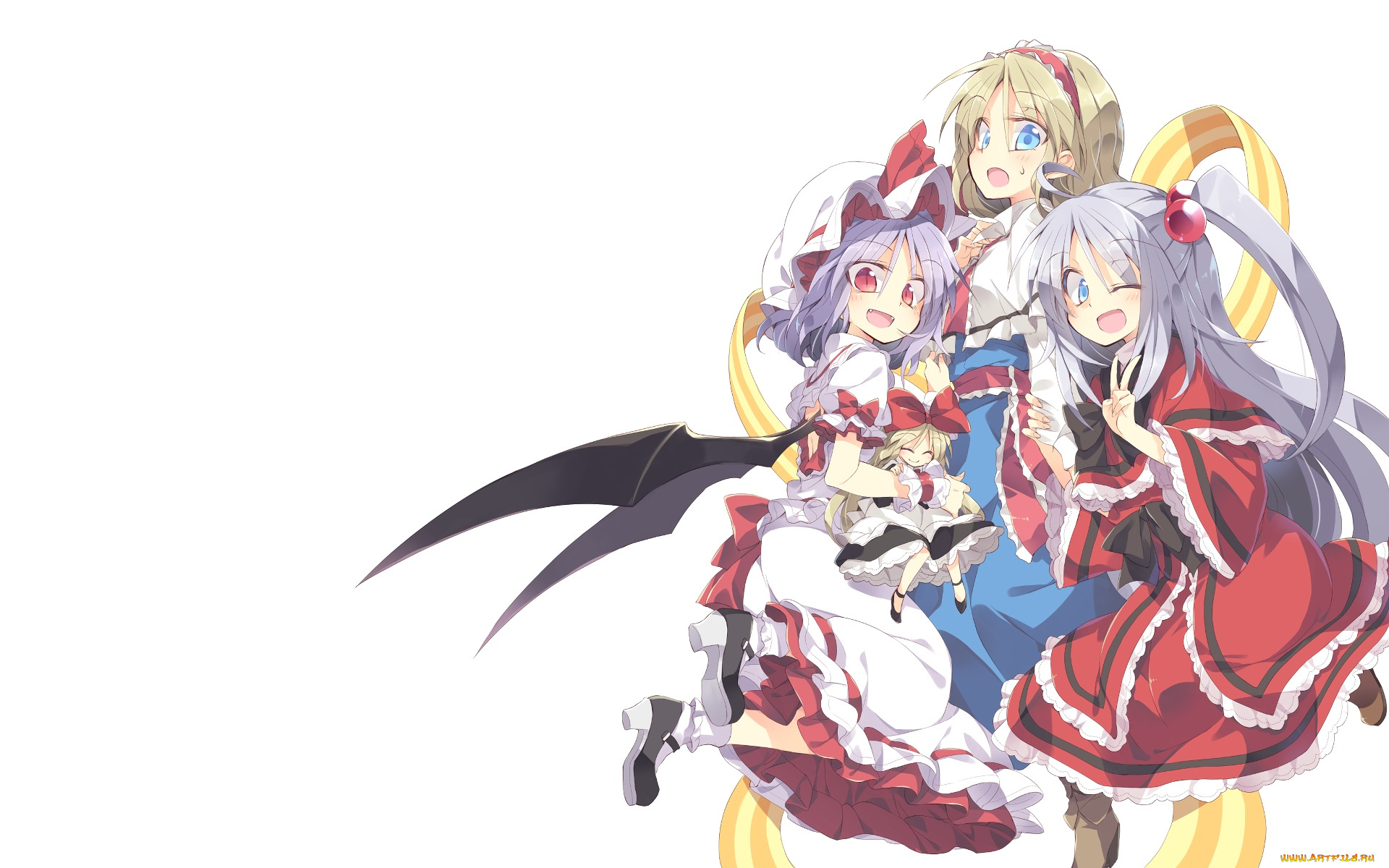 аниме, touhou, девушки, взгляд, фон