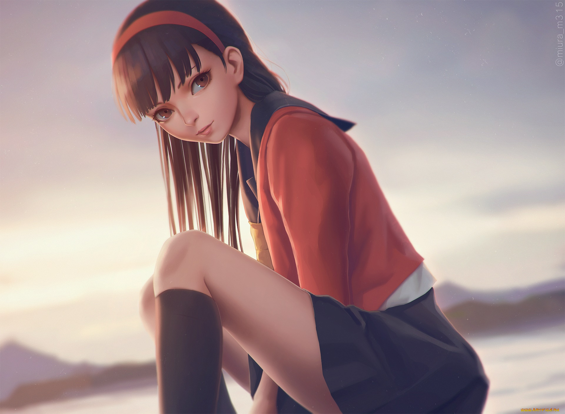 аниме, persona, девушка, взгляд, фон