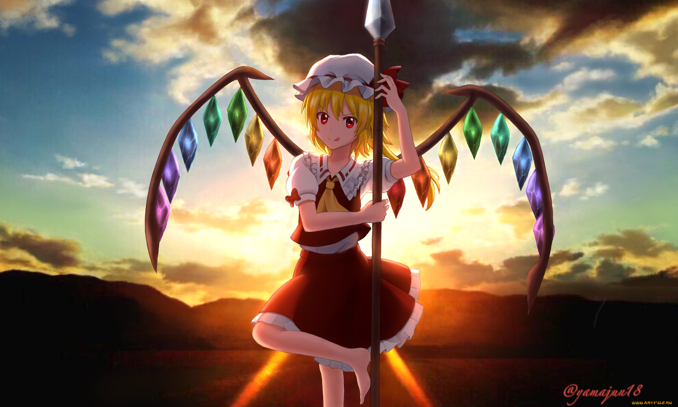 аниме, touhou, девушка, взгляд, фон