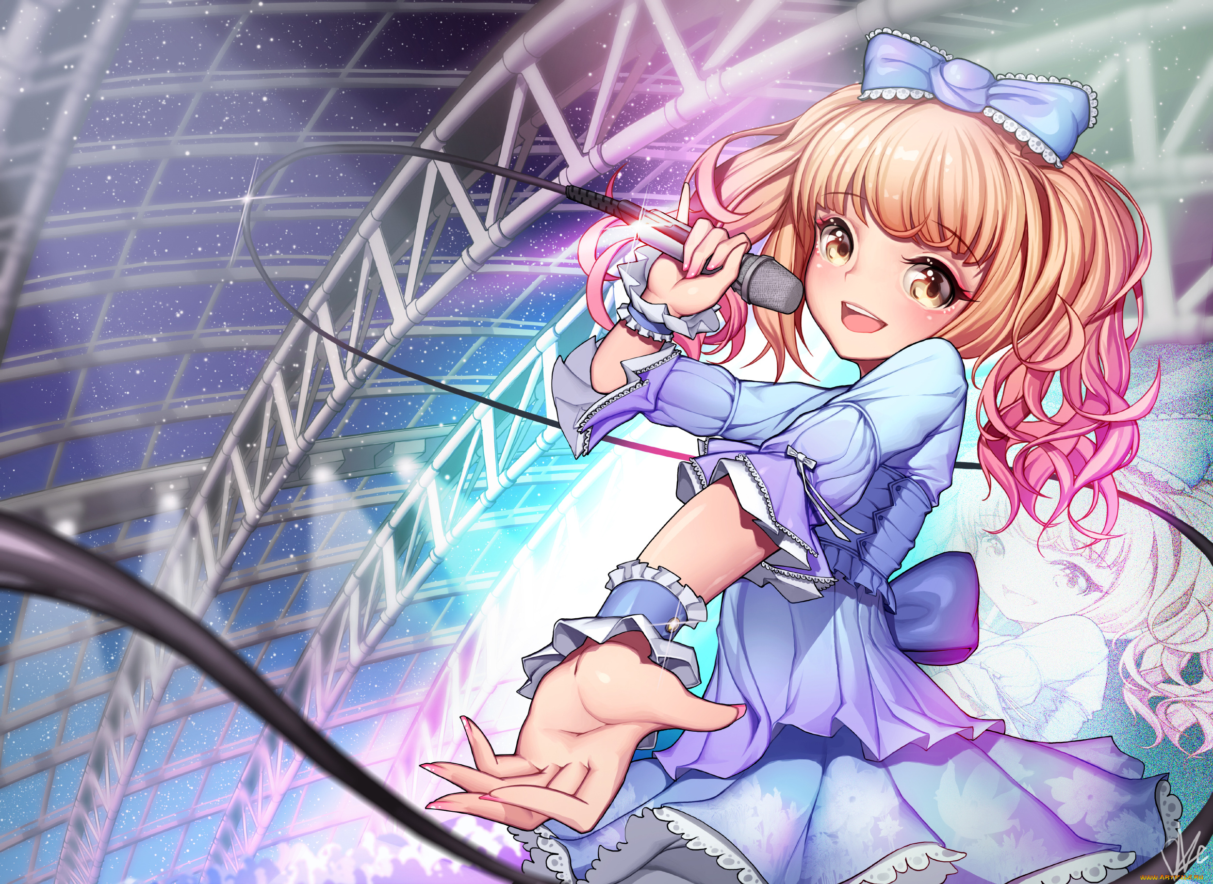 аниме, музыка, взгляд, фон, девушка