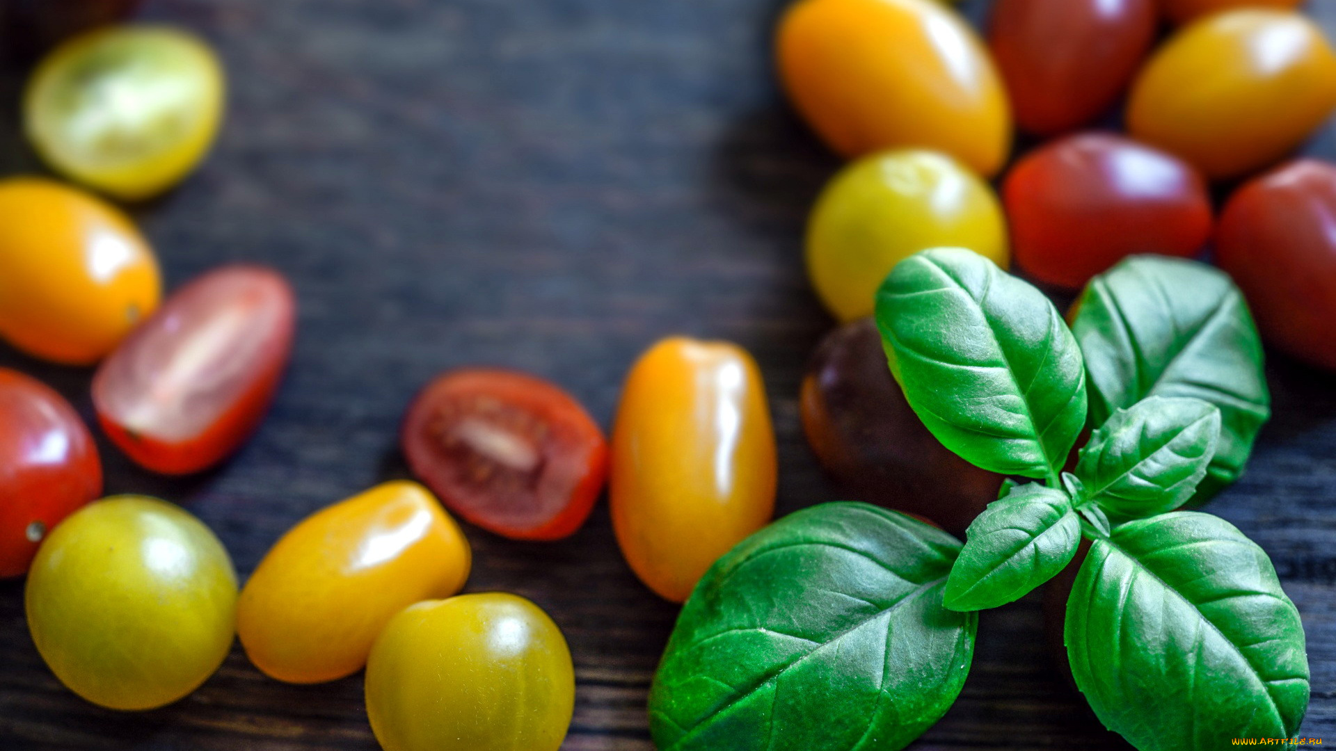 еда, помидоры, базилик, томаты