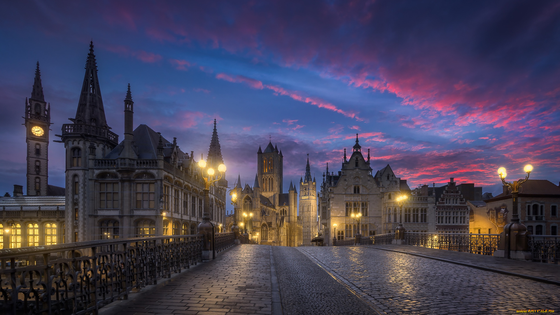 города, гент, , бельгия, небо, облака, утро, гент, архитектура, город, мостовая