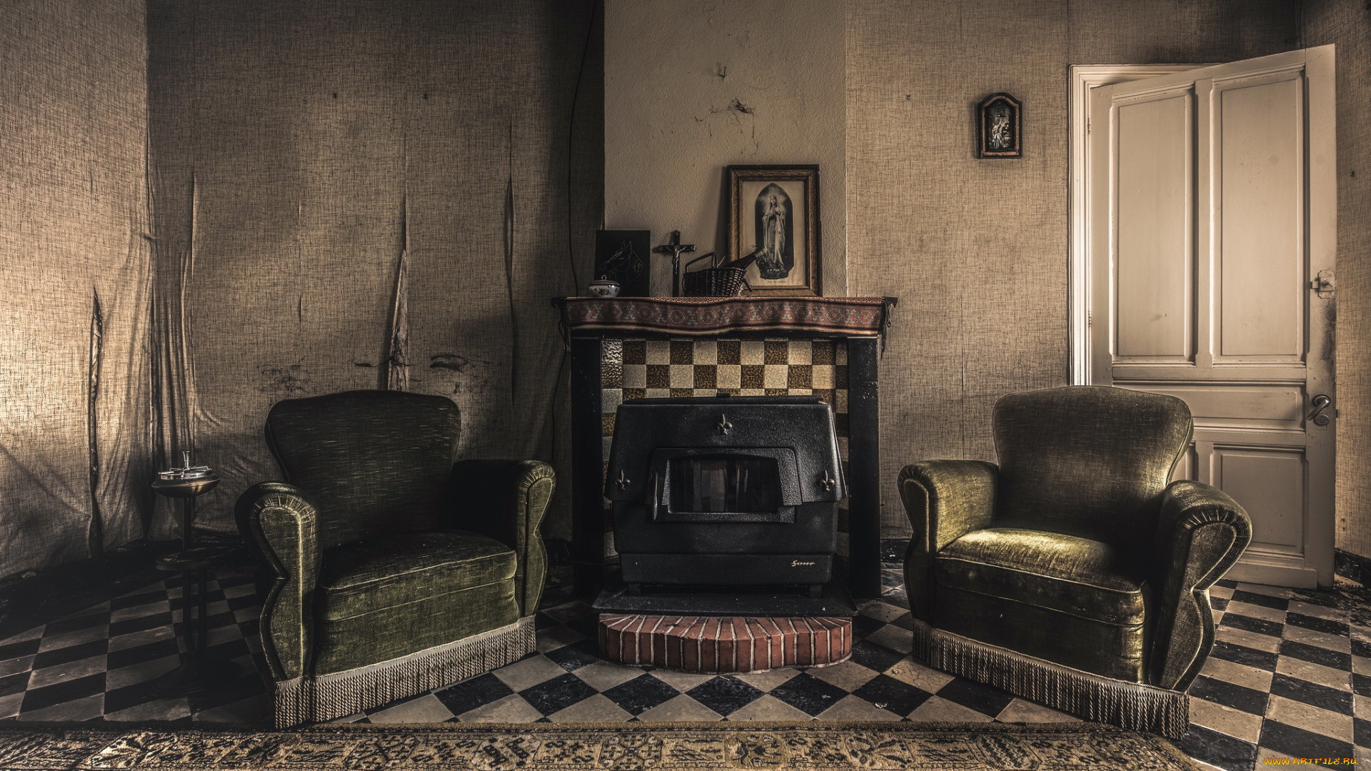 интерьер, камины, камин, комната, кресло