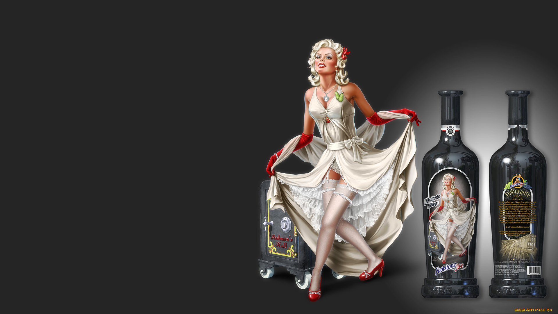 рисованное, люди, бутылка, платье, взгляд, фон, девушка