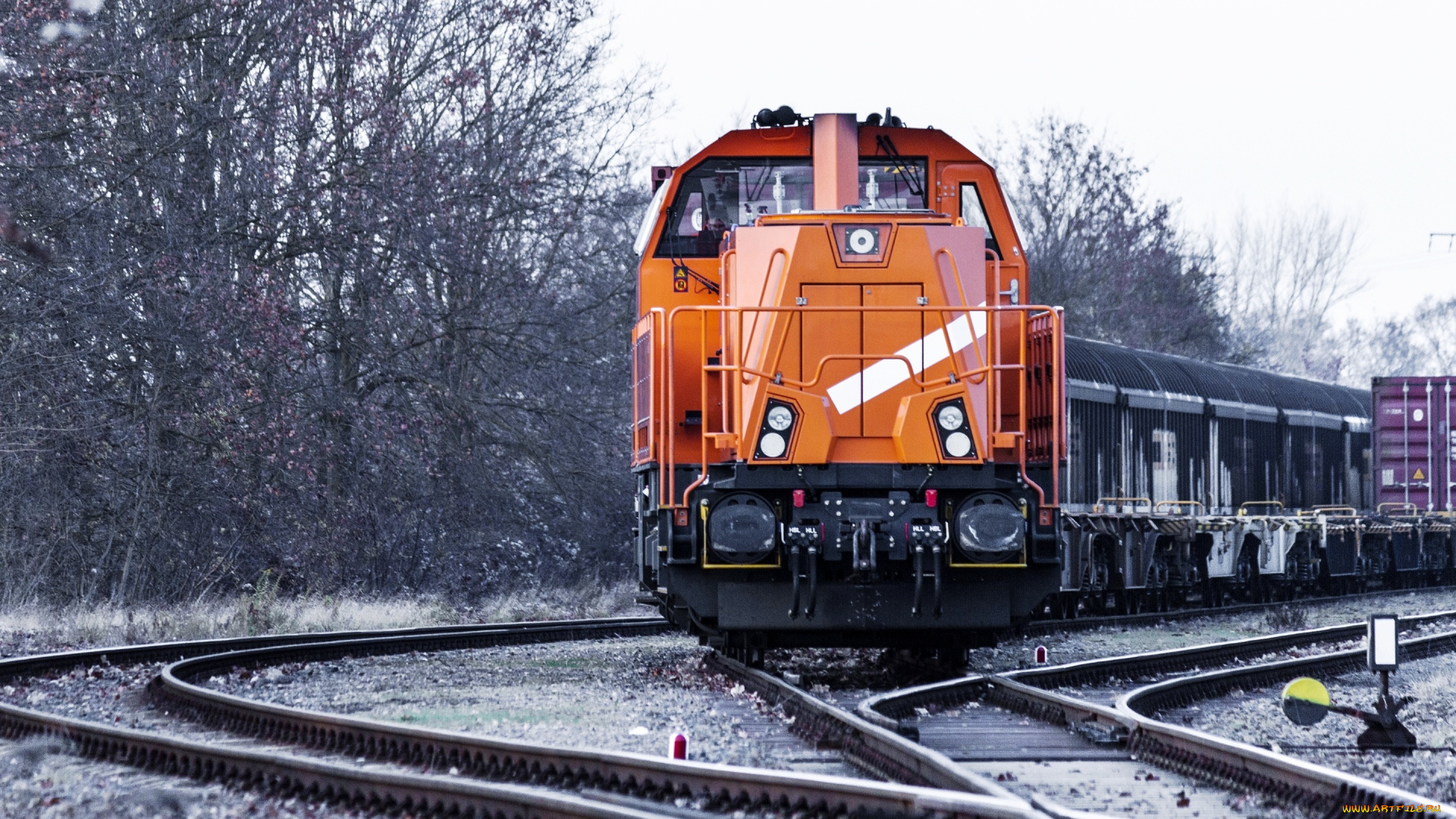 техника, поезда, тепловоз, грузовой, состав, стрелка, железная, дорога