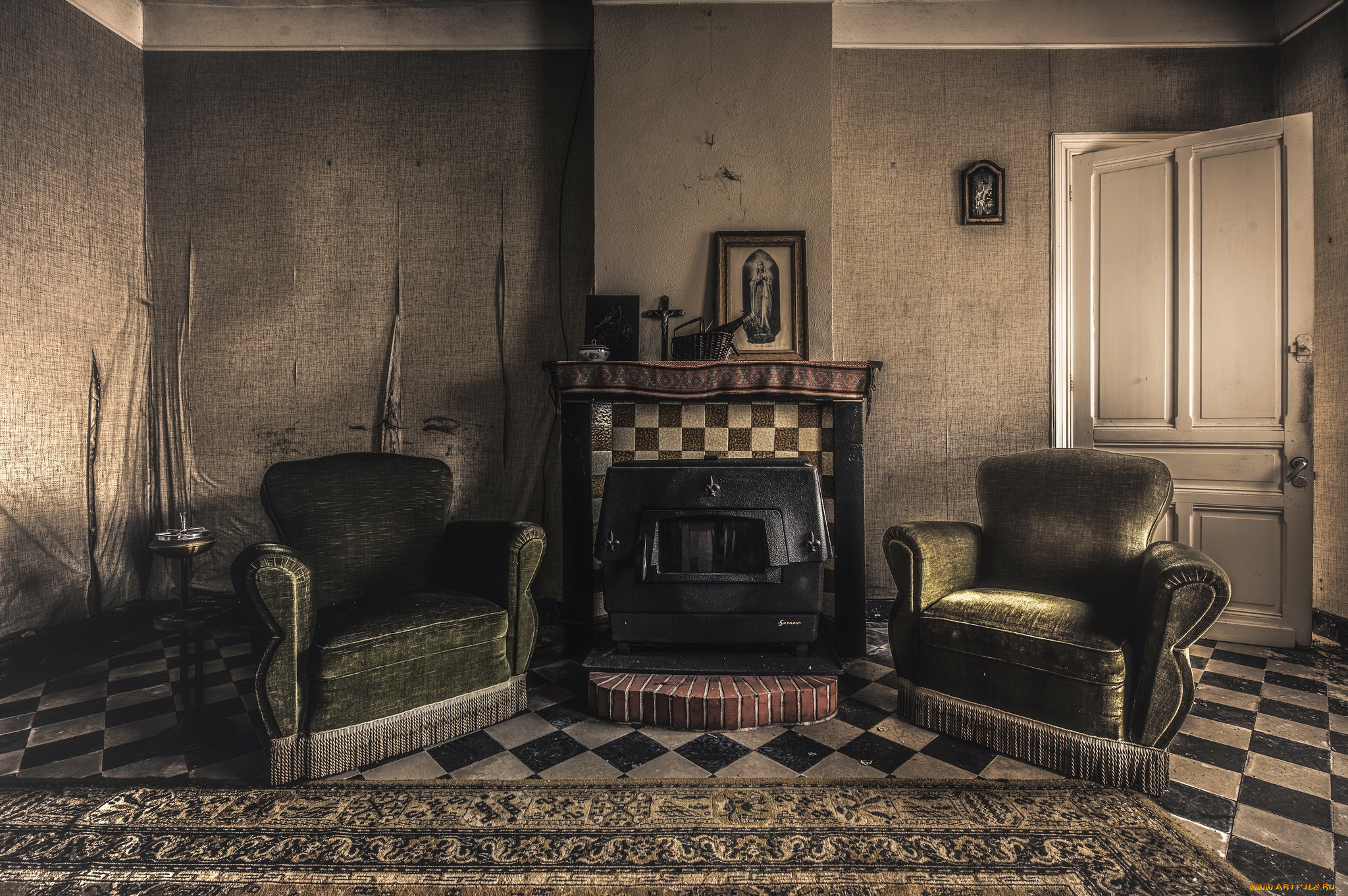 интерьер, камины, камин, комната, кресло