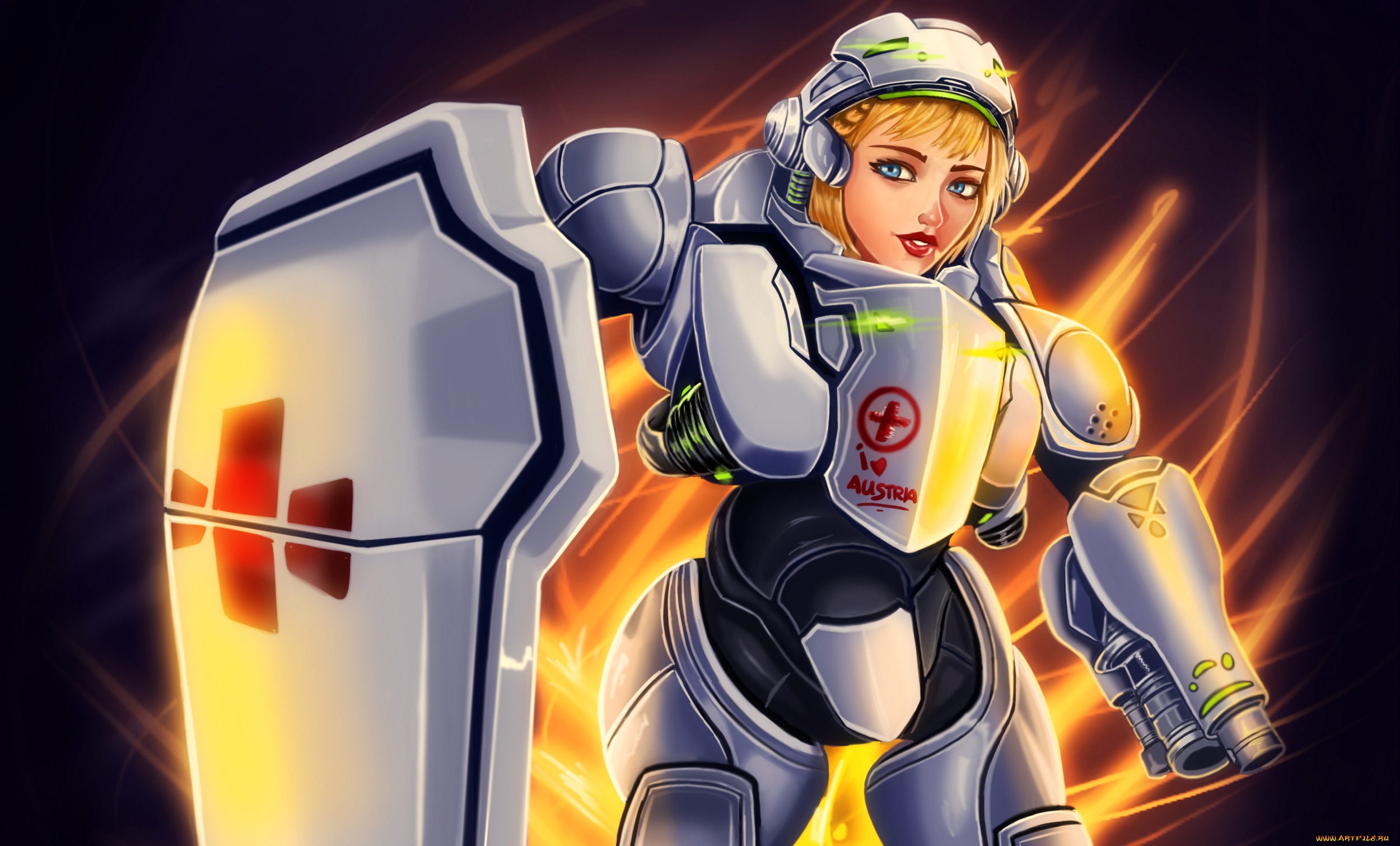 рисованное, комиксы, девушка, робот, фон, взгляд