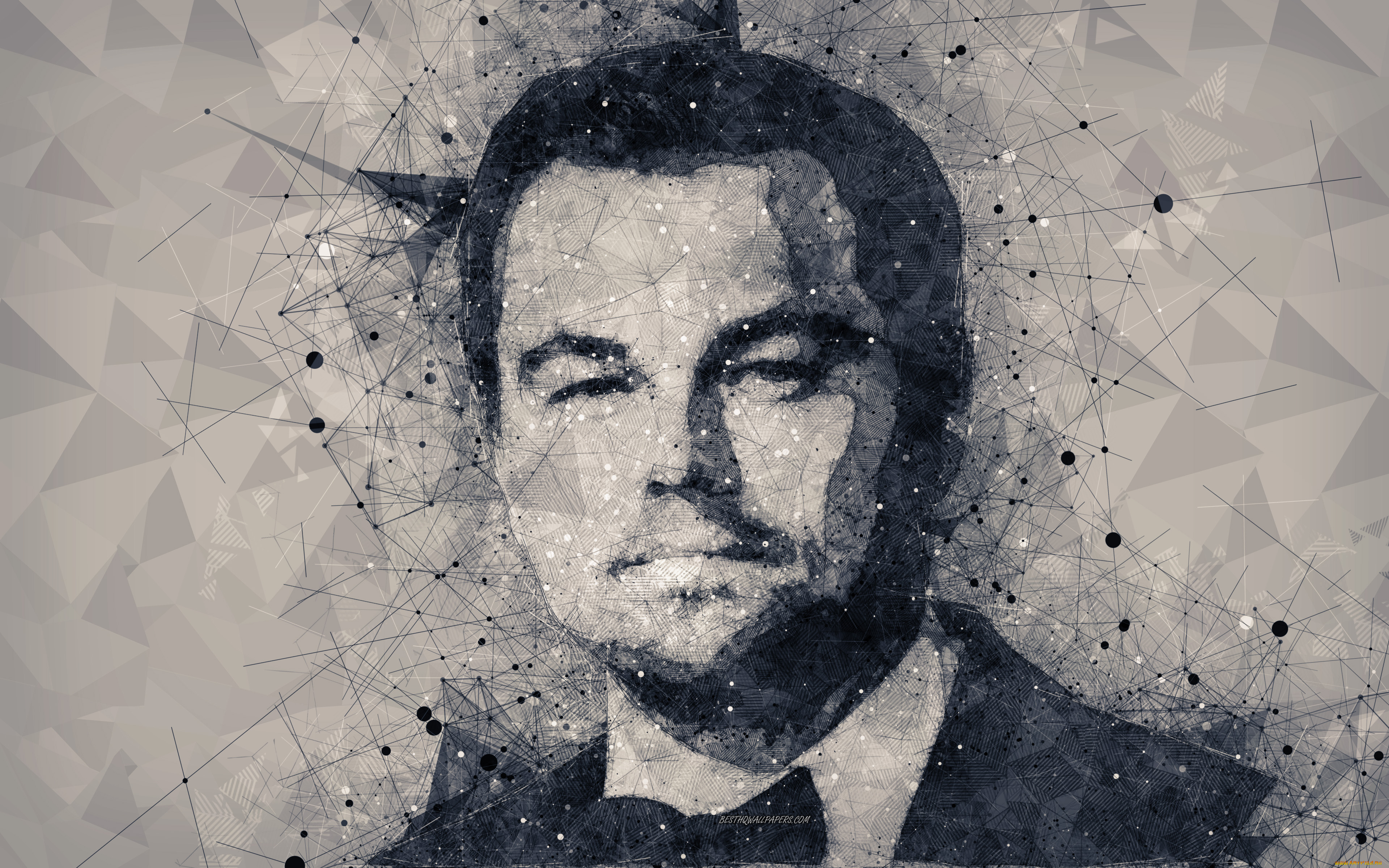 леонардо, ди, каприо, рисованное, люди, лицо, leonardo, dicaprio, звезда, голливуда, американский, актер, геометрическое, искусство, творческий, портрет