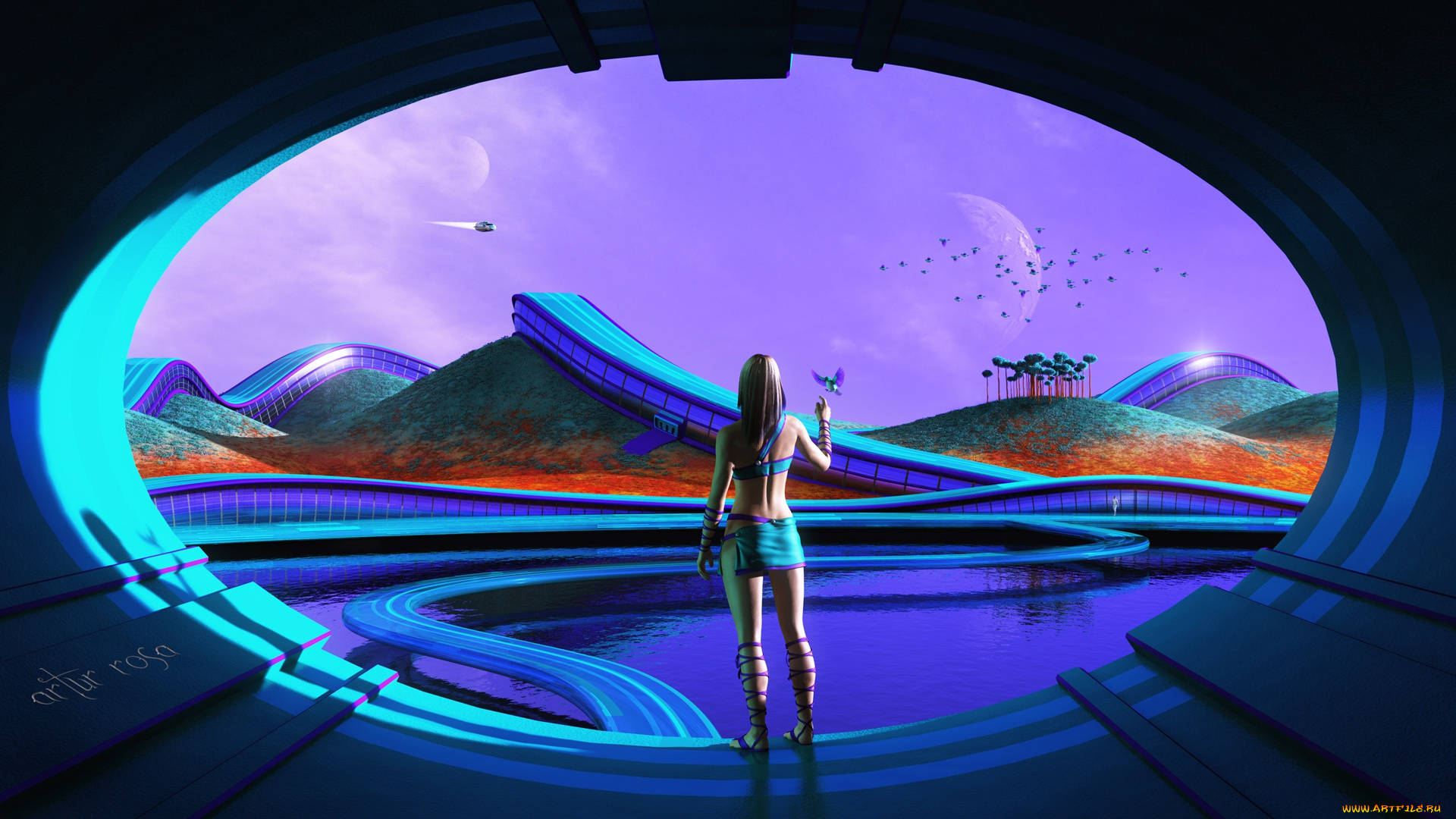 3д, графика, фантазия, , fantasy, фон, взгляд, девушка