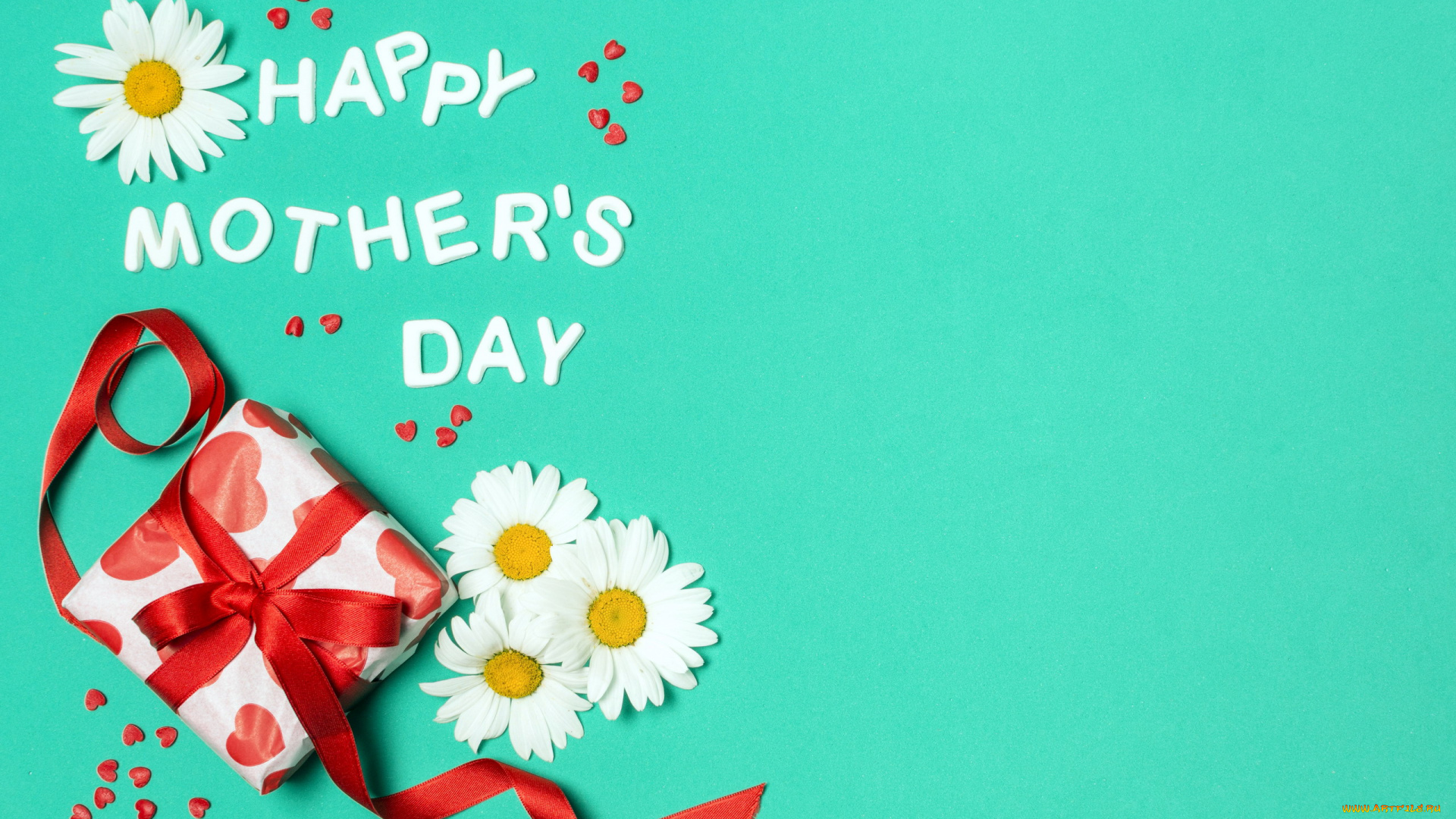 праздничные, день, матери, ромашки, надпись, подарок