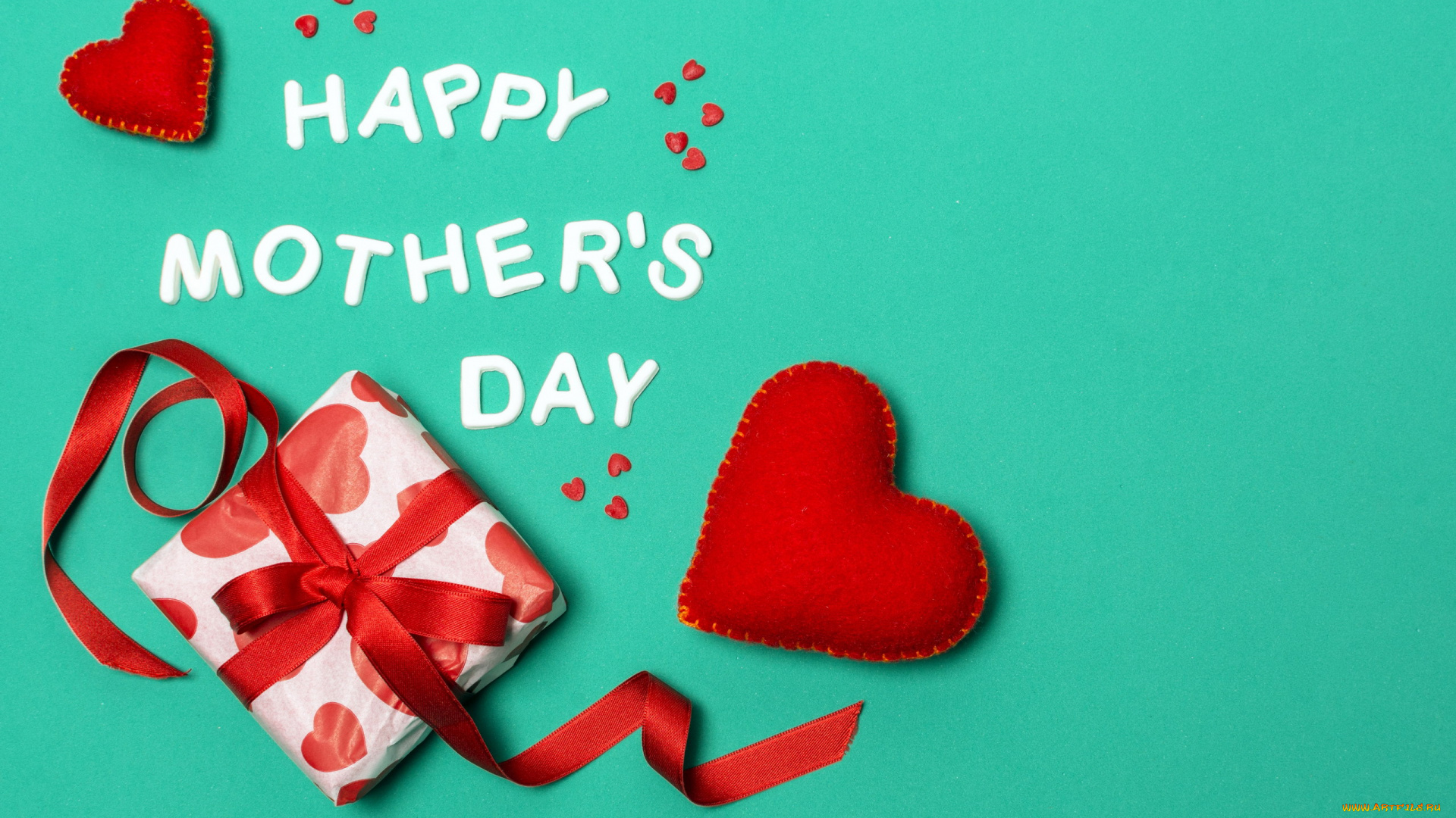 праздничные, день, матери, сердечки, надпись, подарок