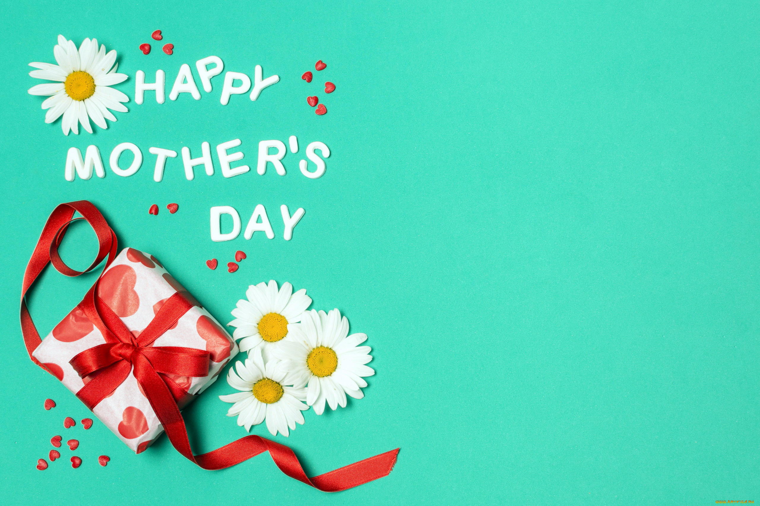 праздничные, день, матери, ромашки, надпись, подарок