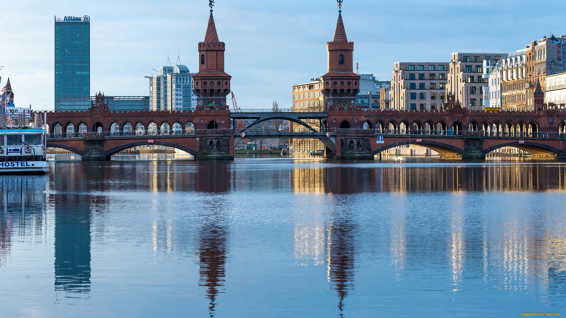 города, берлин, , германия, река, мост