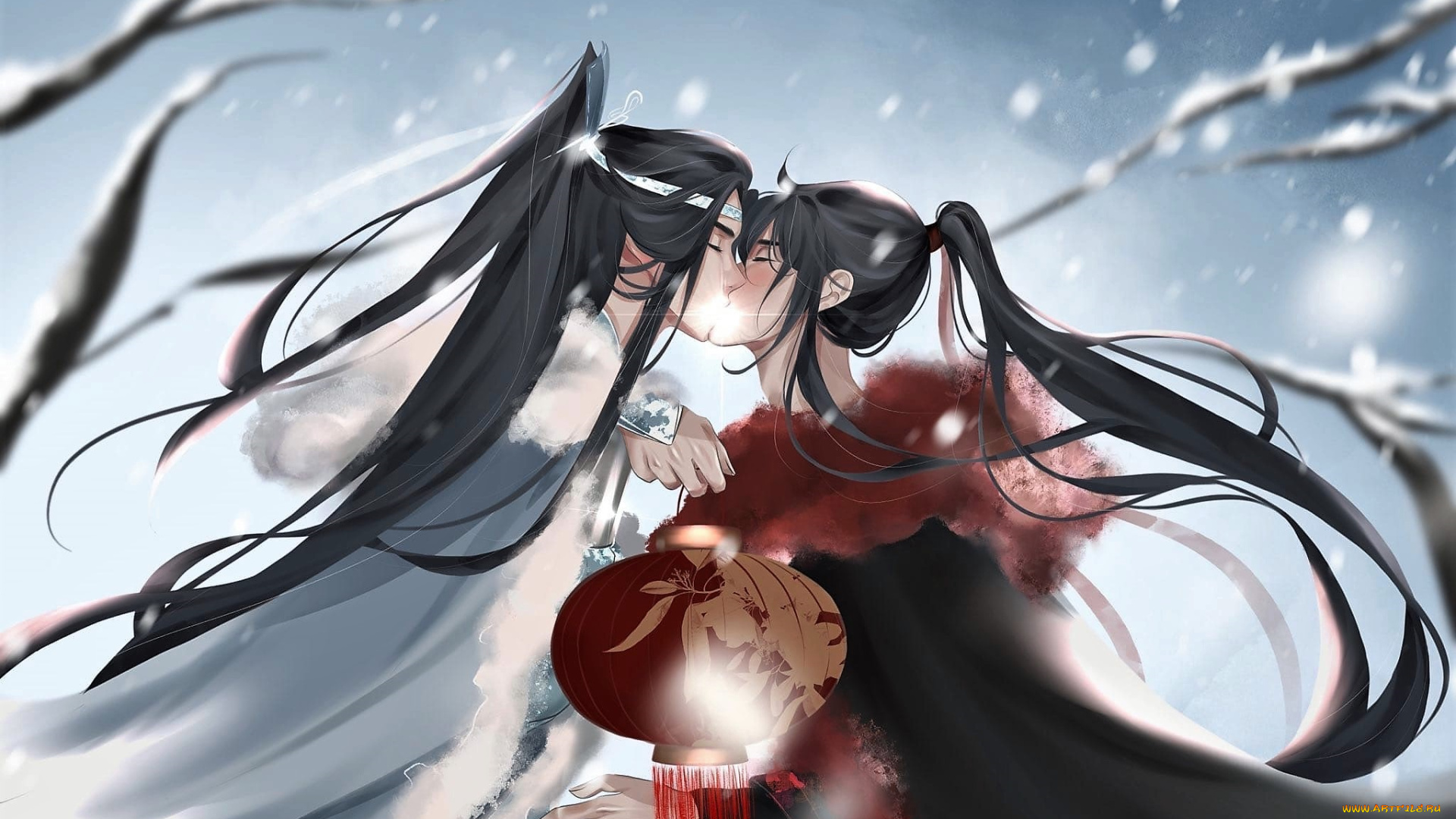 аниме, mo, dao, zu, shi, вэй, усянь, лань, ванцзи, поцелуй, фонарик