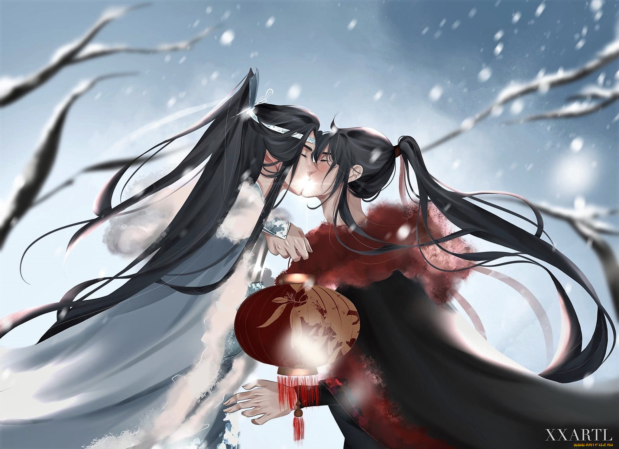 аниме, mo, dao, zu, shi, вэй, усянь, лань, ванцзи, поцелуй, фонарик