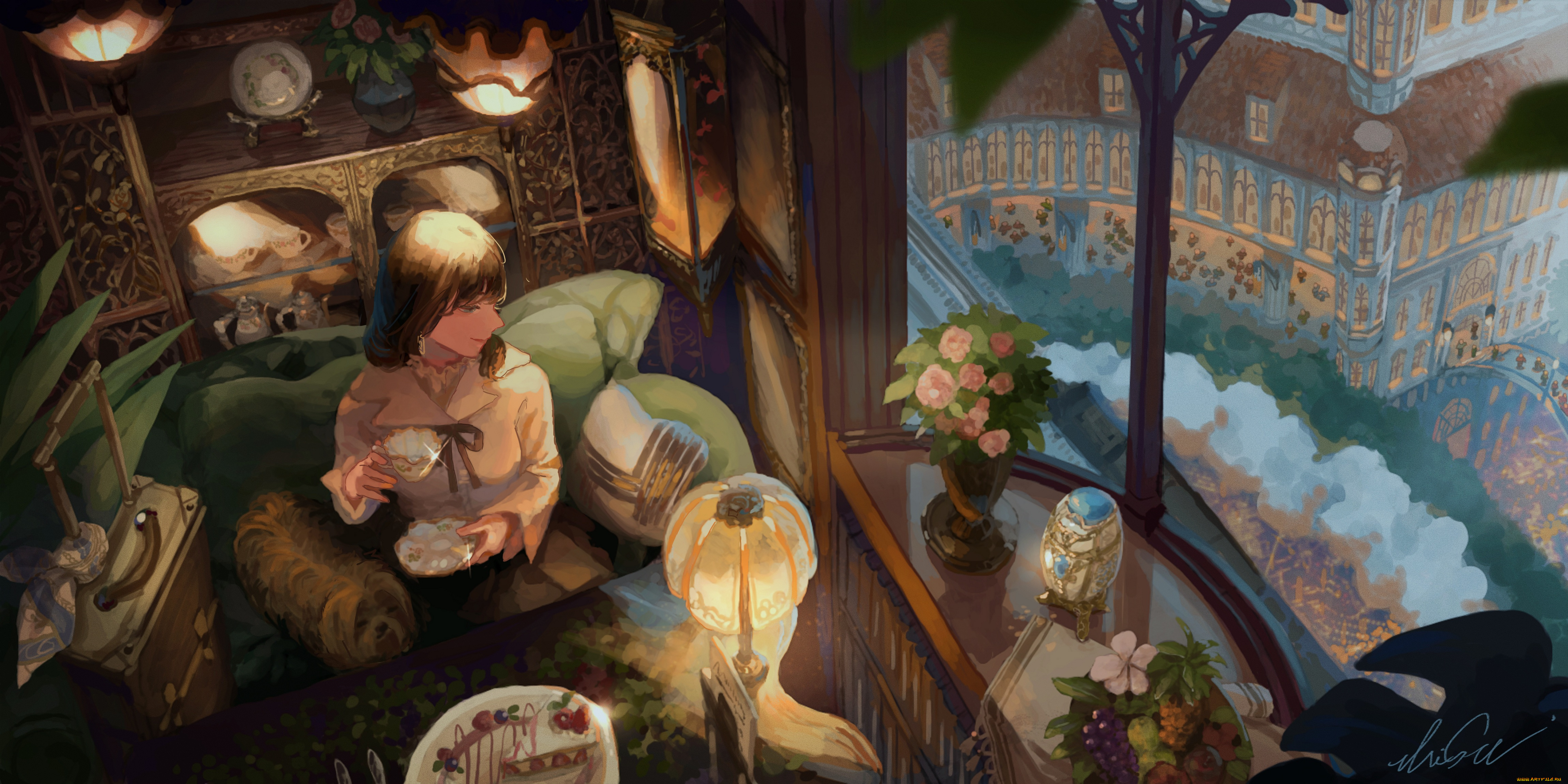 аниме, город, , улицы, , интерьер, , здания, девушка