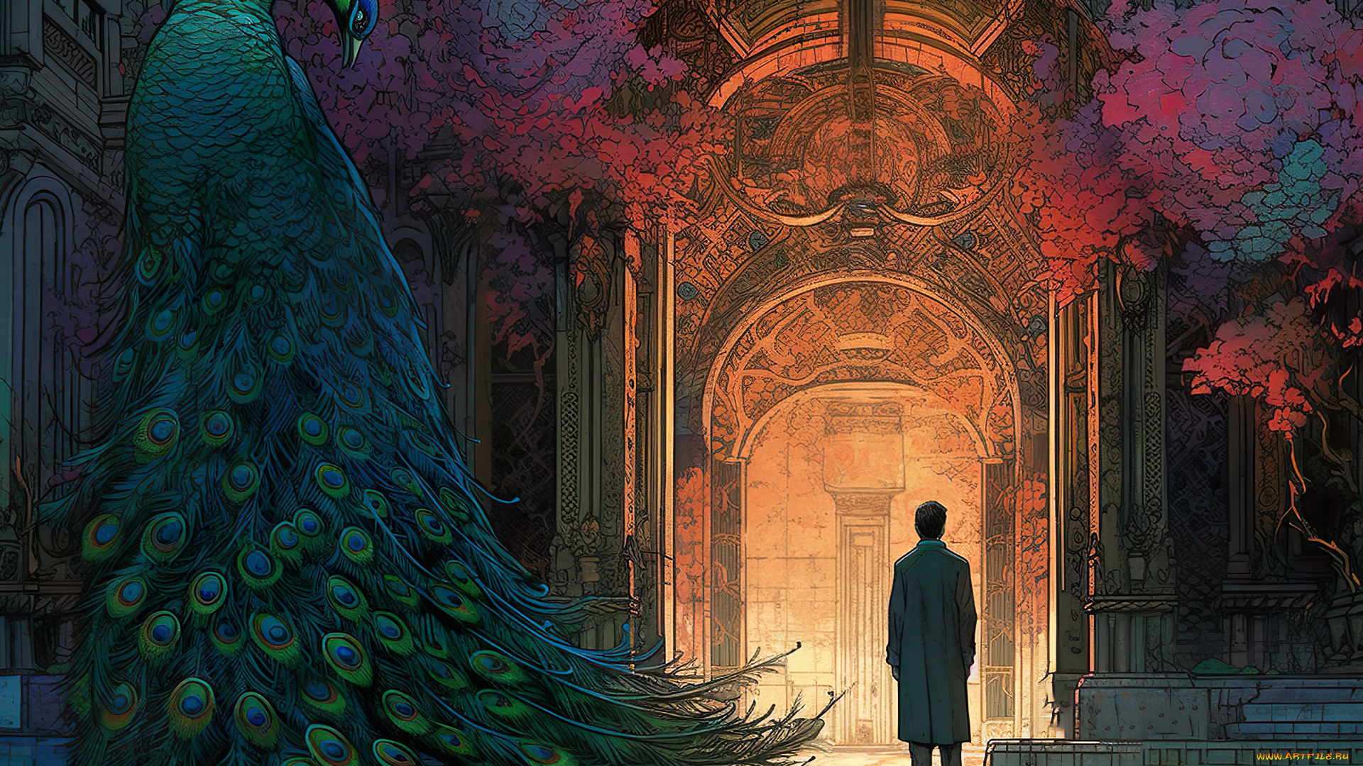 аниме, животные, , существа, павлин