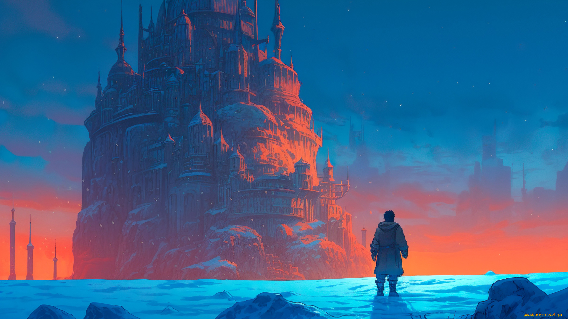 фэнтези, замки, зима, снег