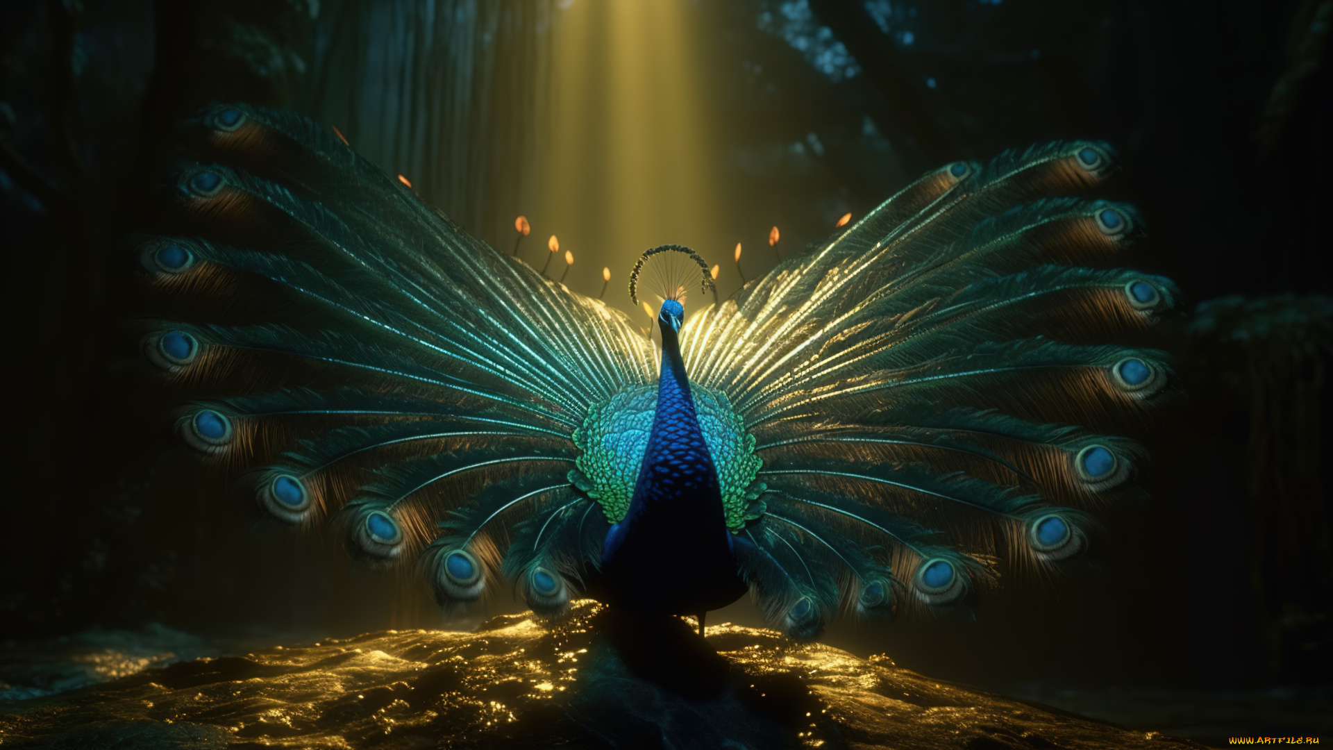 рисованное, животные, павлин