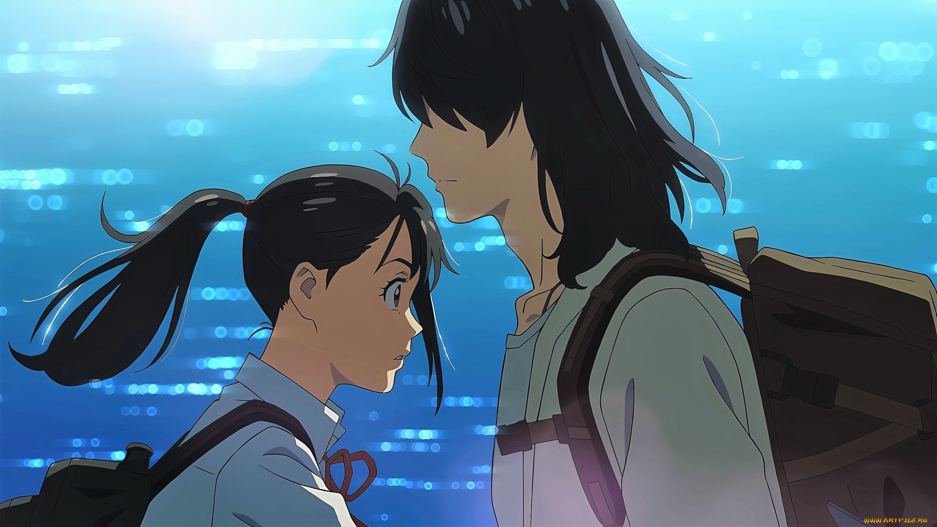 suzume, no, tojimari, аниме, unknown, , другое, , девушка, парень, рюкзаки, море