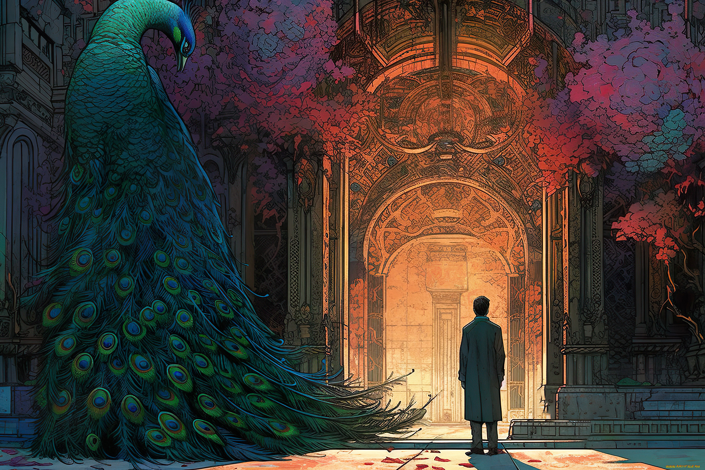 аниме, животные, , существа, павлин