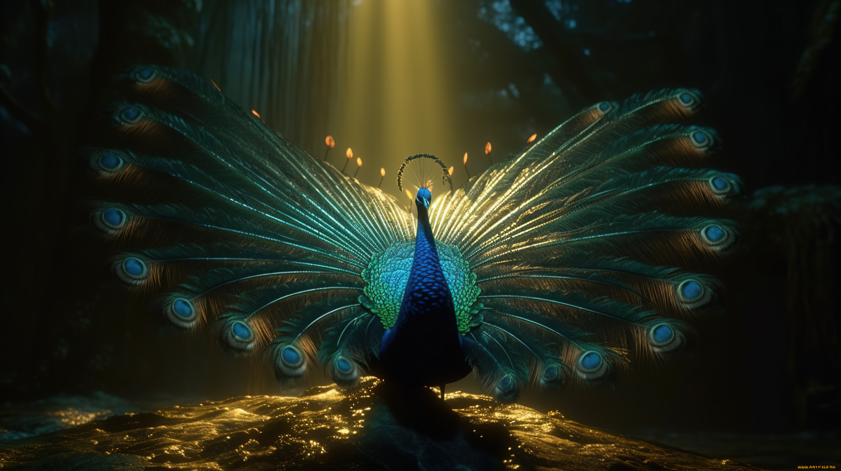 рисованное, животные, павлин