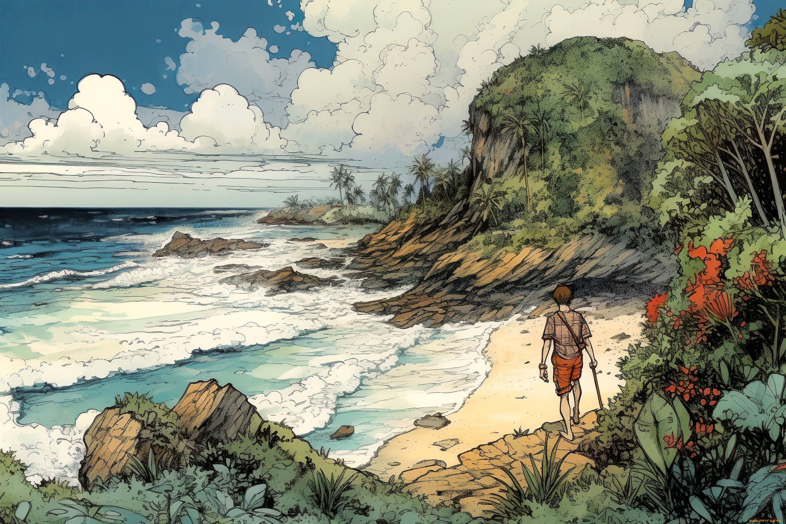 аниме, пейзажи, , природа, побережье