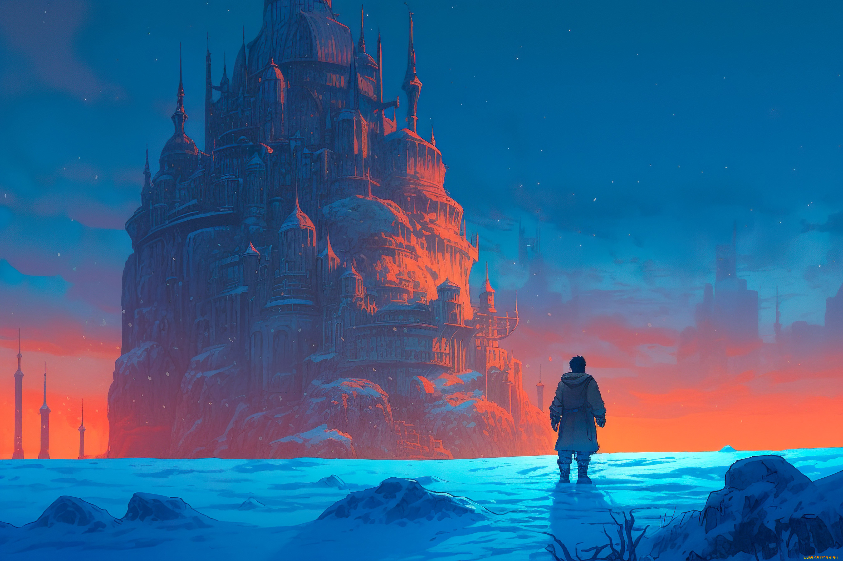 фэнтези, замки, зима, снег