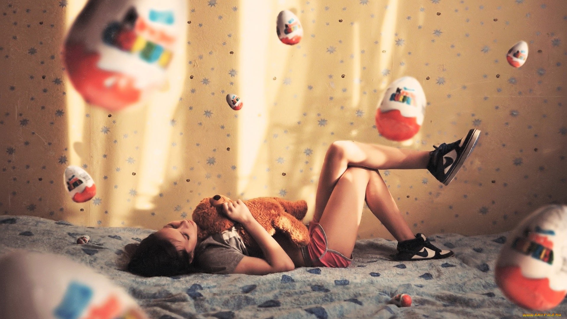 девушки, -, брюнетки, , шатенки, брюнетка, мишка, постель, киндер, сюрприз