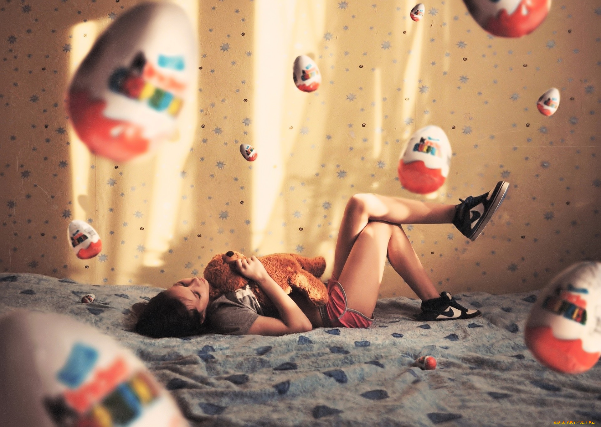 девушки, -, брюнетки, , шатенки, брюнетка, мишка, постель, киндер, сюрприз