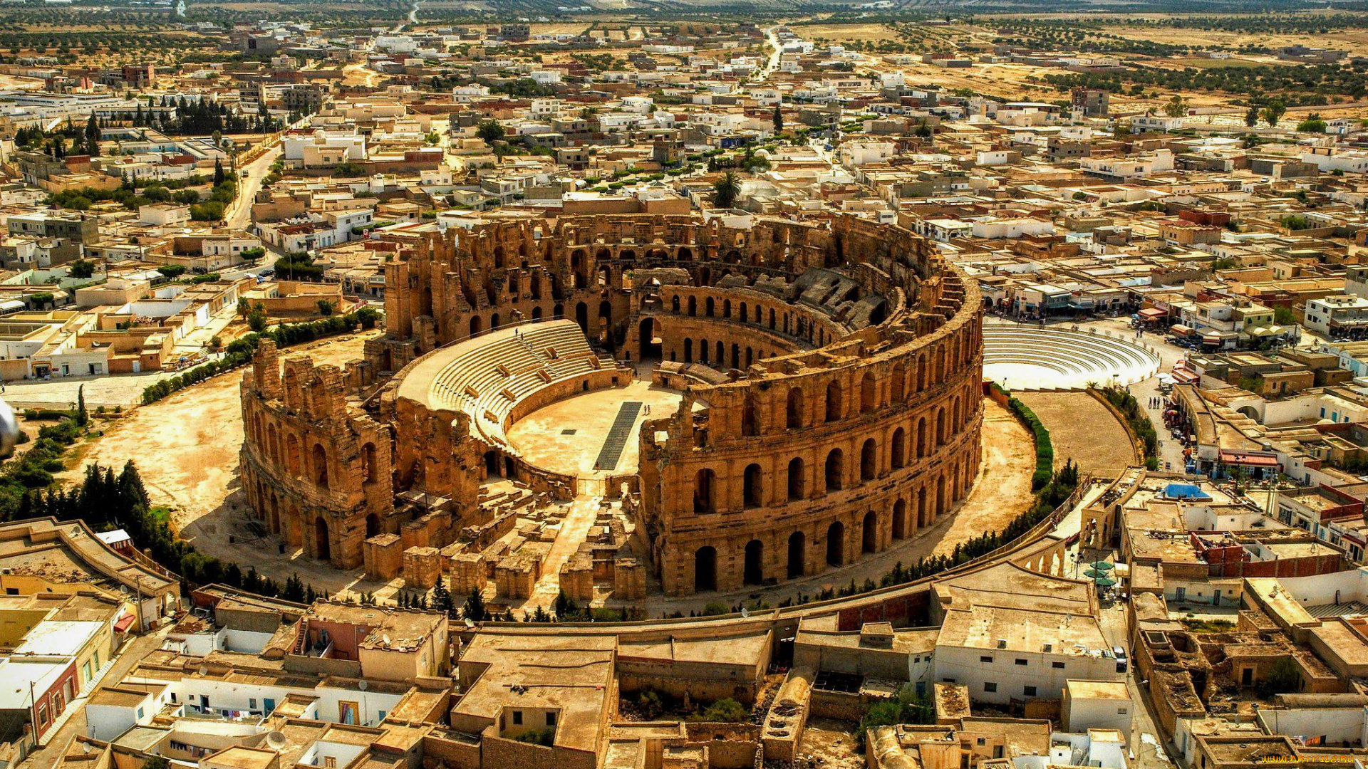 amphitheatre, el, jem, tunisia, города, -, панорамы, amphitheatre, el, jem