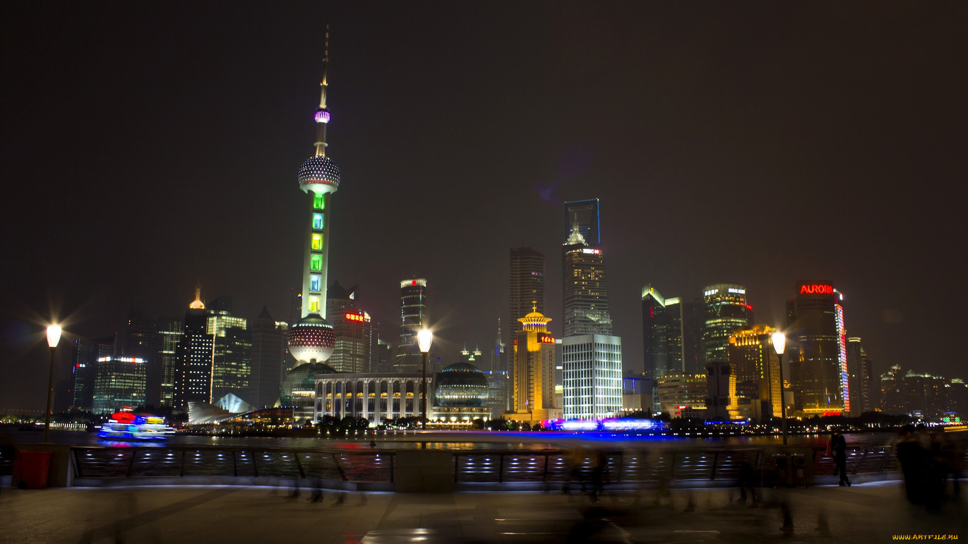 города, шанхай, , китай, фонари, огни, здания, башня