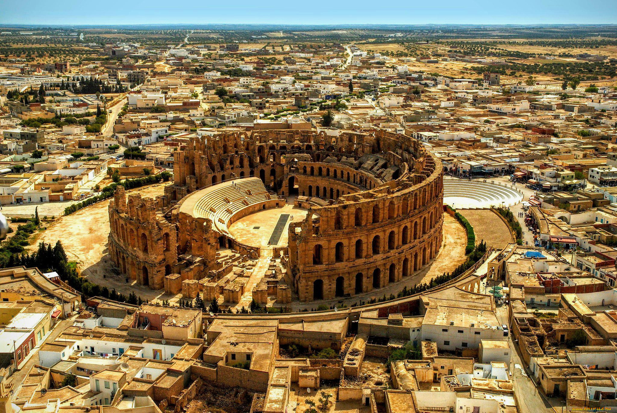 amphitheatre, el, jem, tunisia, города, -, панорамы, amphitheatre, el, jem