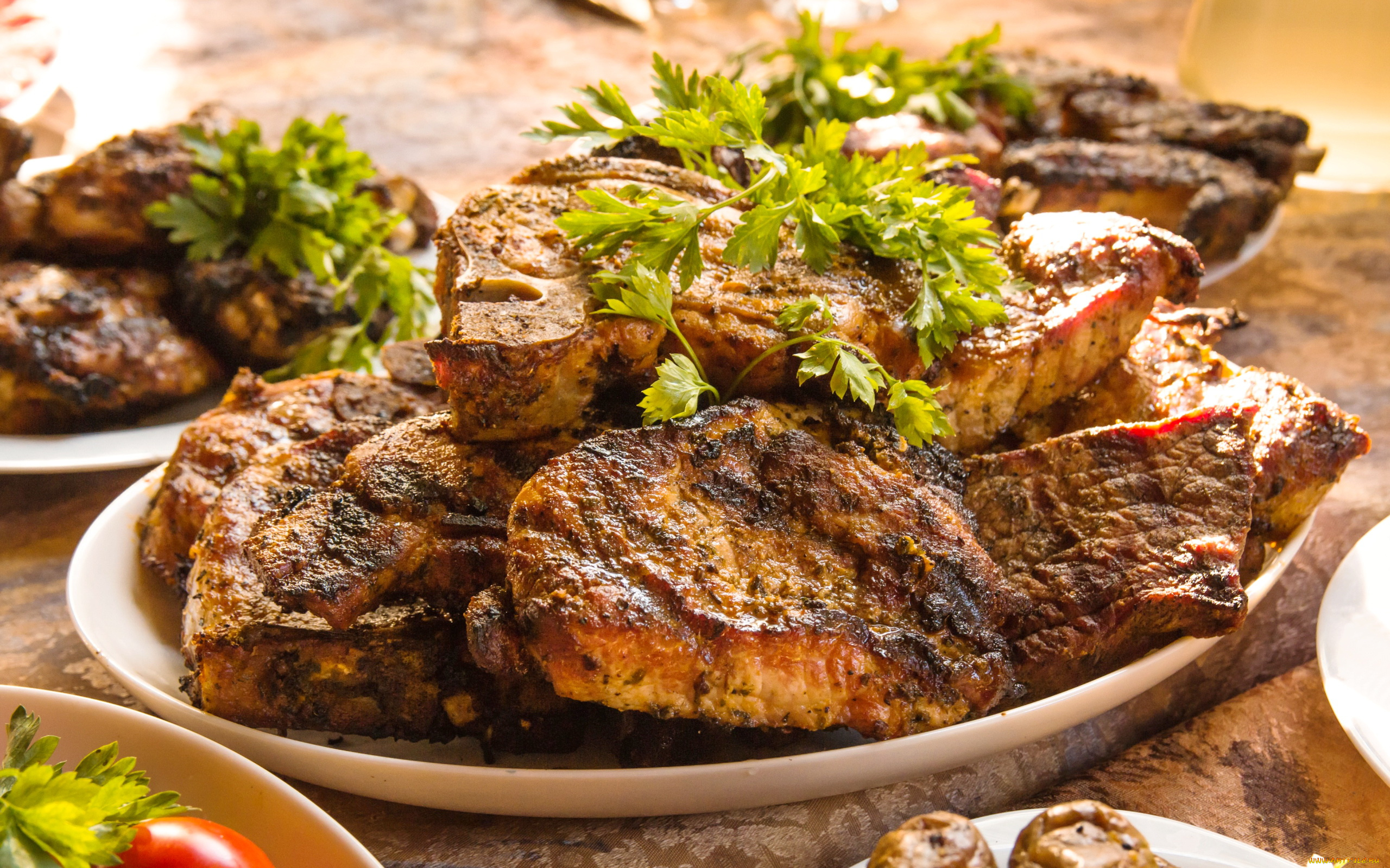 еда, мясные, блюда, петрушка, стейки