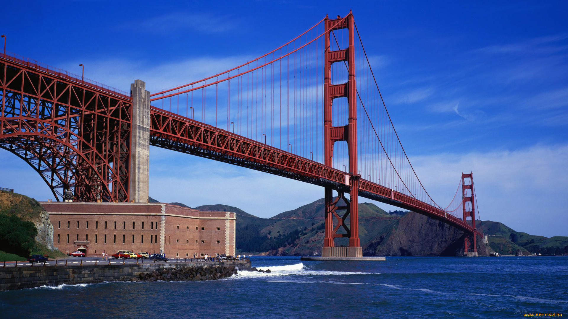 города, сан, франциско, сша, мост, вода, горы