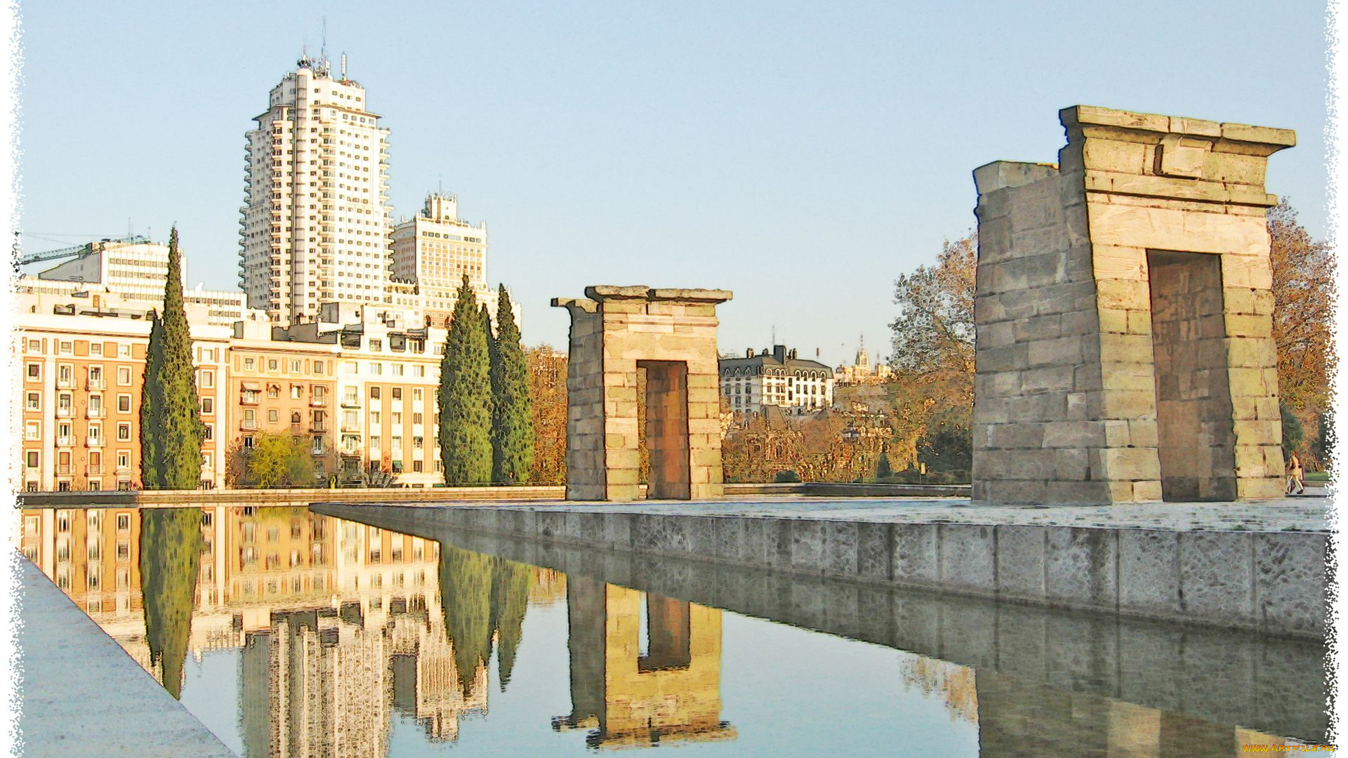 templo, de, debod, рисованные, города