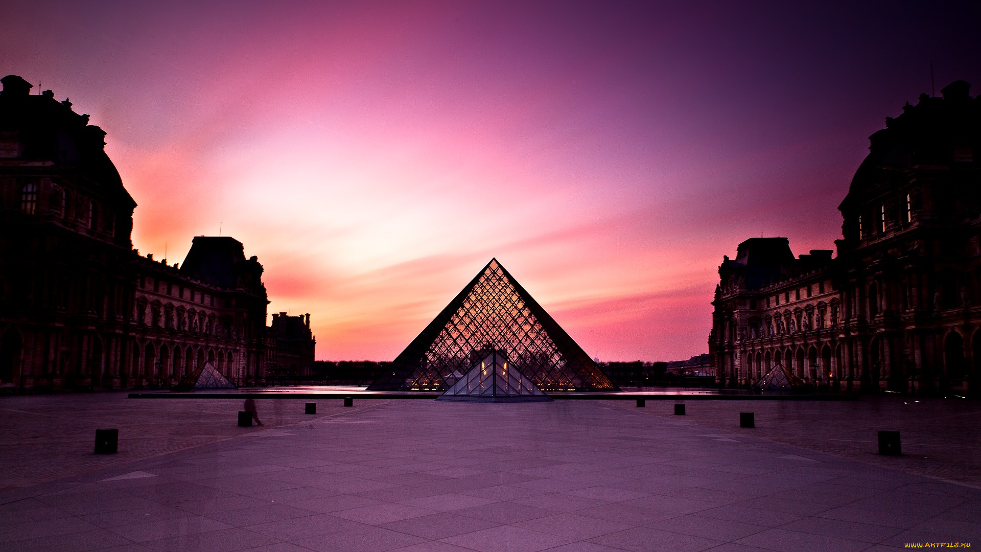 louvre, sunset, города, париж, франция, рассвет, площадь, лувр