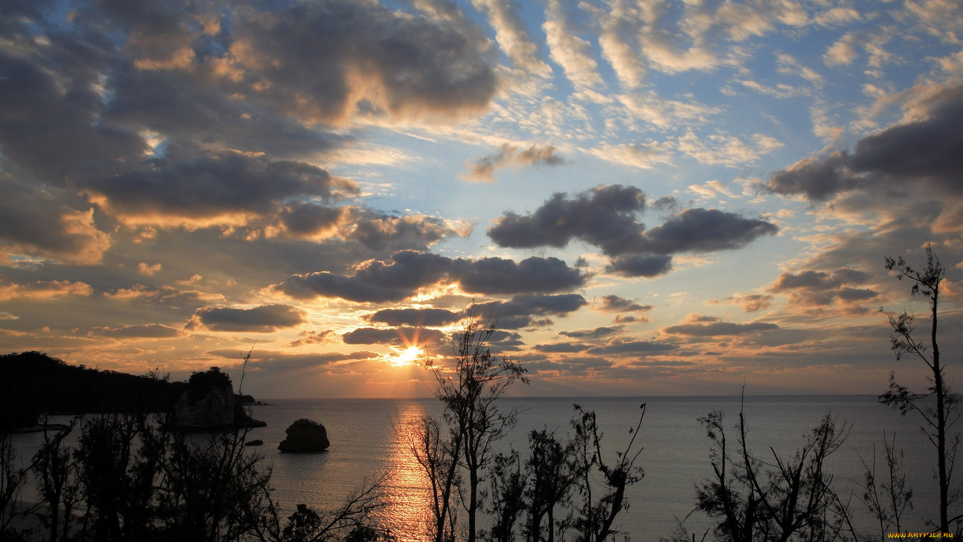 природа, восходы, закаты, закат, тучи, море