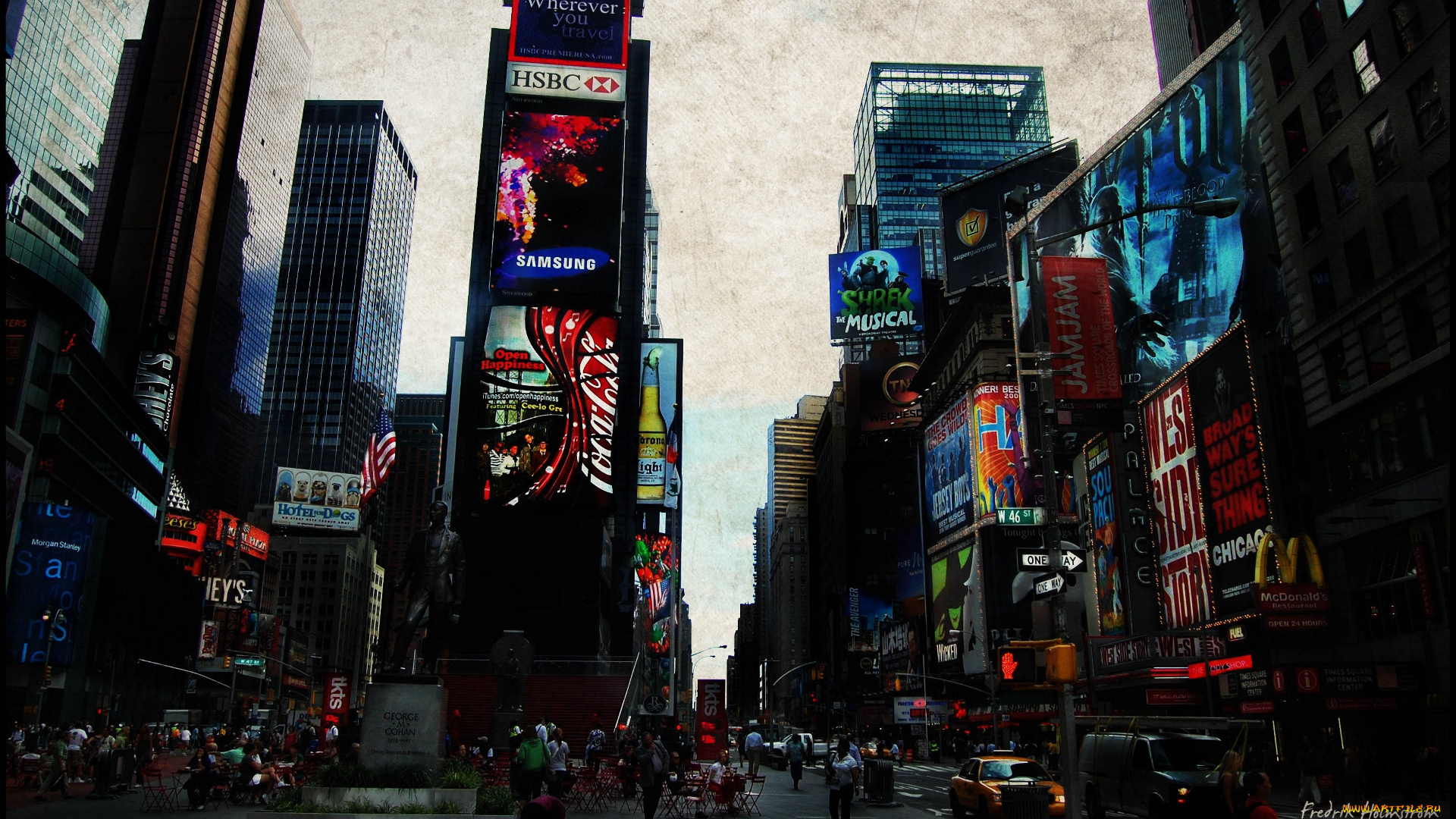 times, square, города, нью, йорк, сша, улица, город, вечер