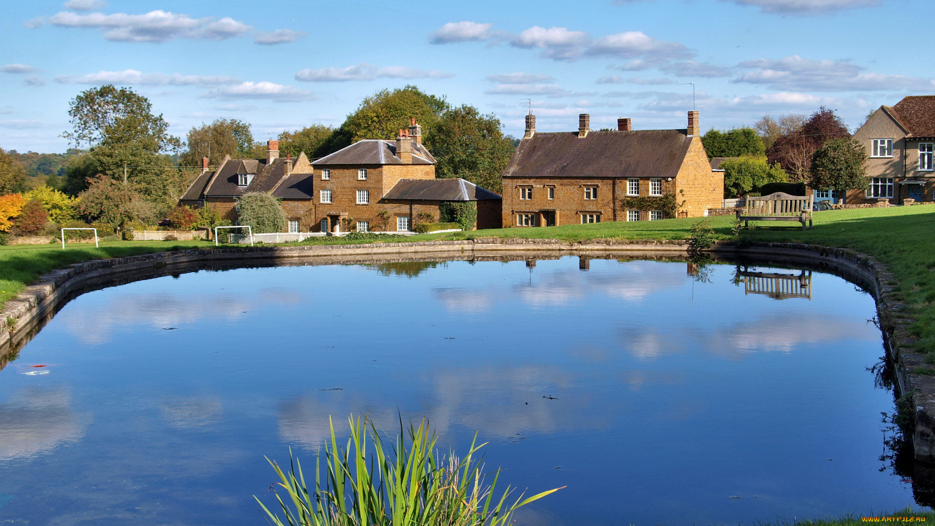 великобритания, уормингтон, города, улицы, площади, набережные, водоем, дома, уорикшир
