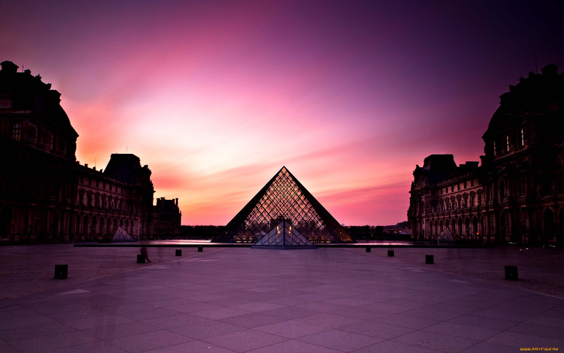 louvre, sunset, города, париж, франция, рассвет, площадь, лувр